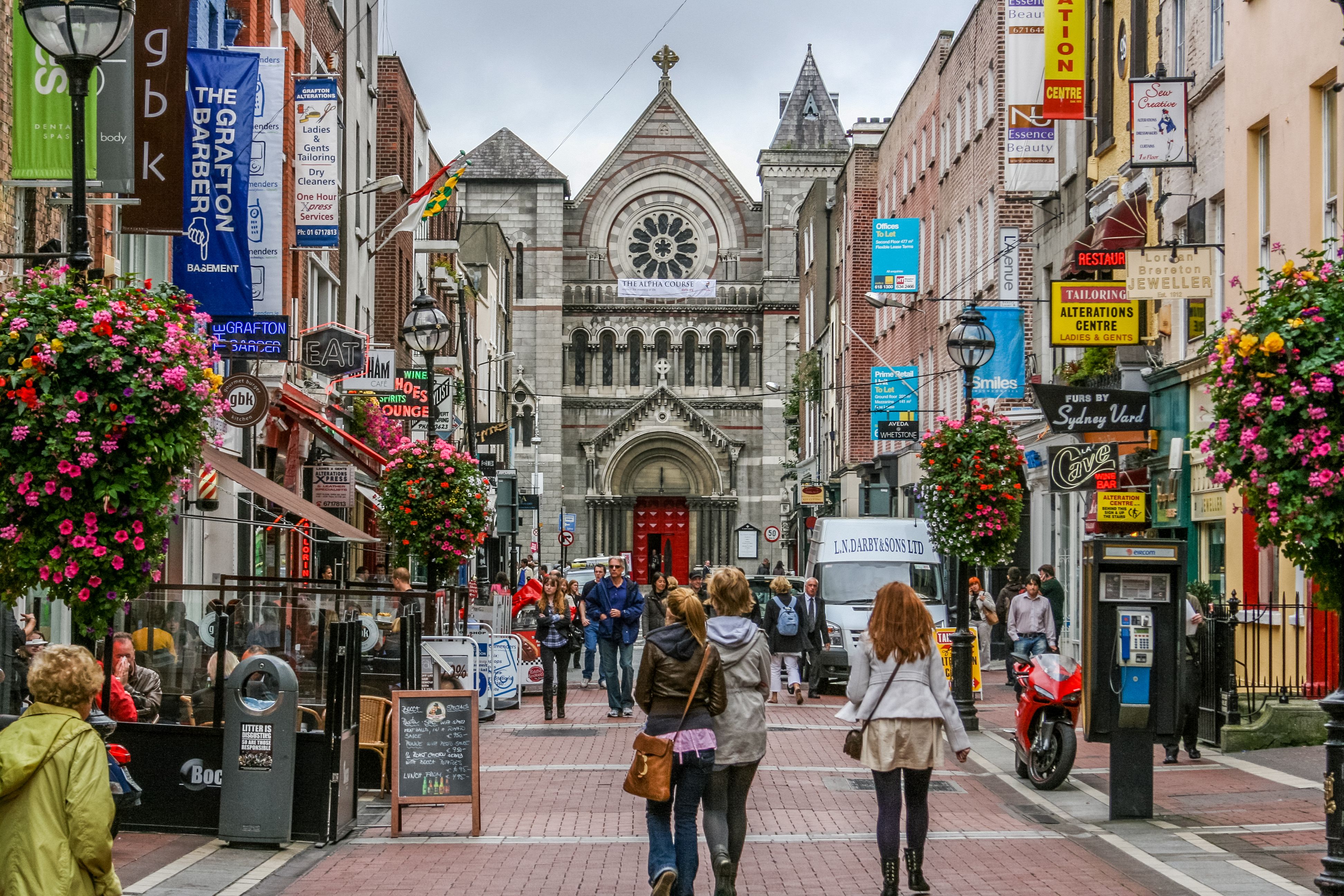Shoppers on busy Grafton Street in Dublin, Ireland