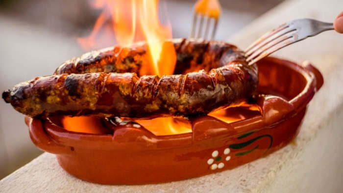 Portugese flaming chorizo