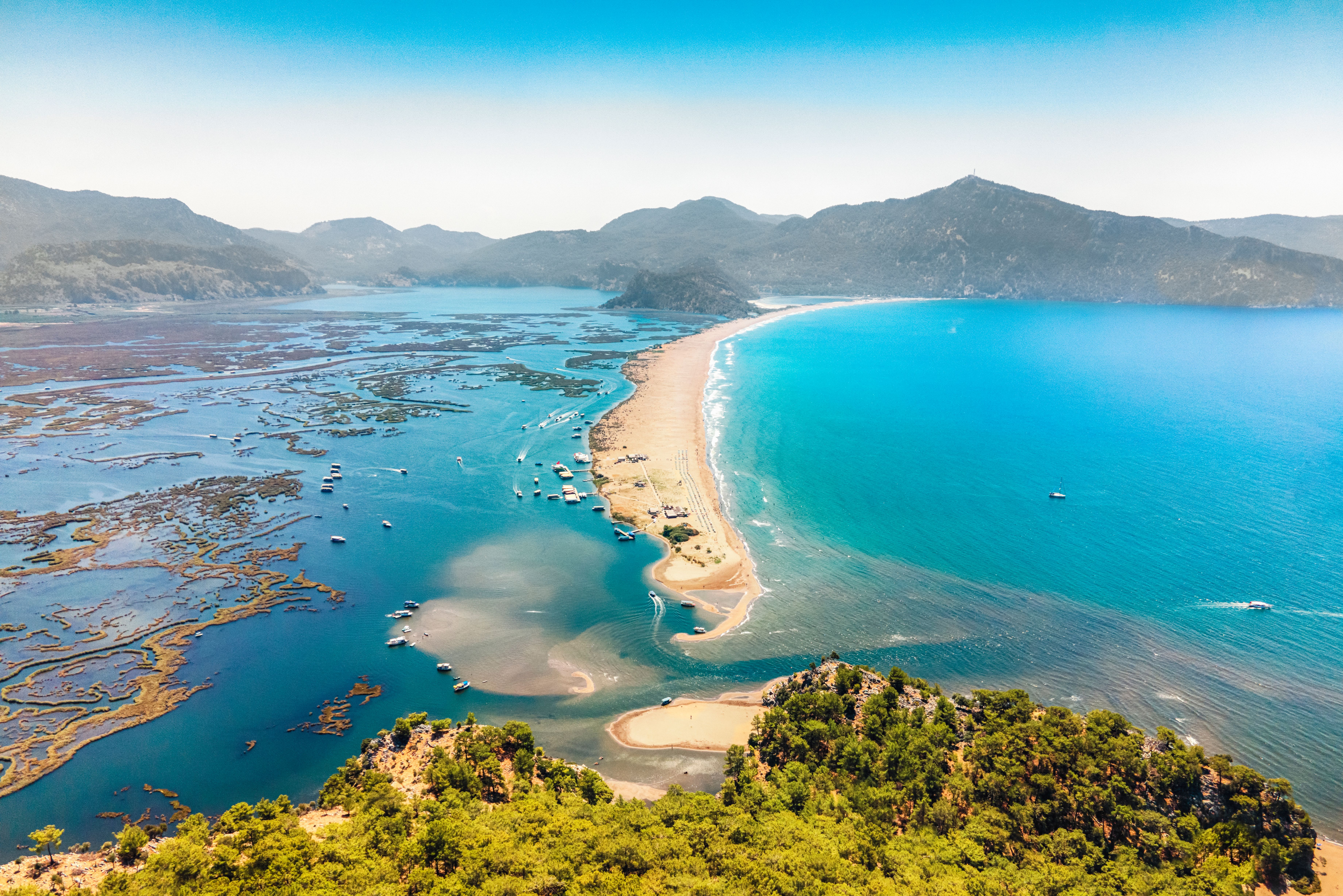 An aerial view of Iztuzu Beach and lagoons in near Dalyan in Turkey