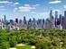 A view of central park and skyscraper buildings in New York on a summer day