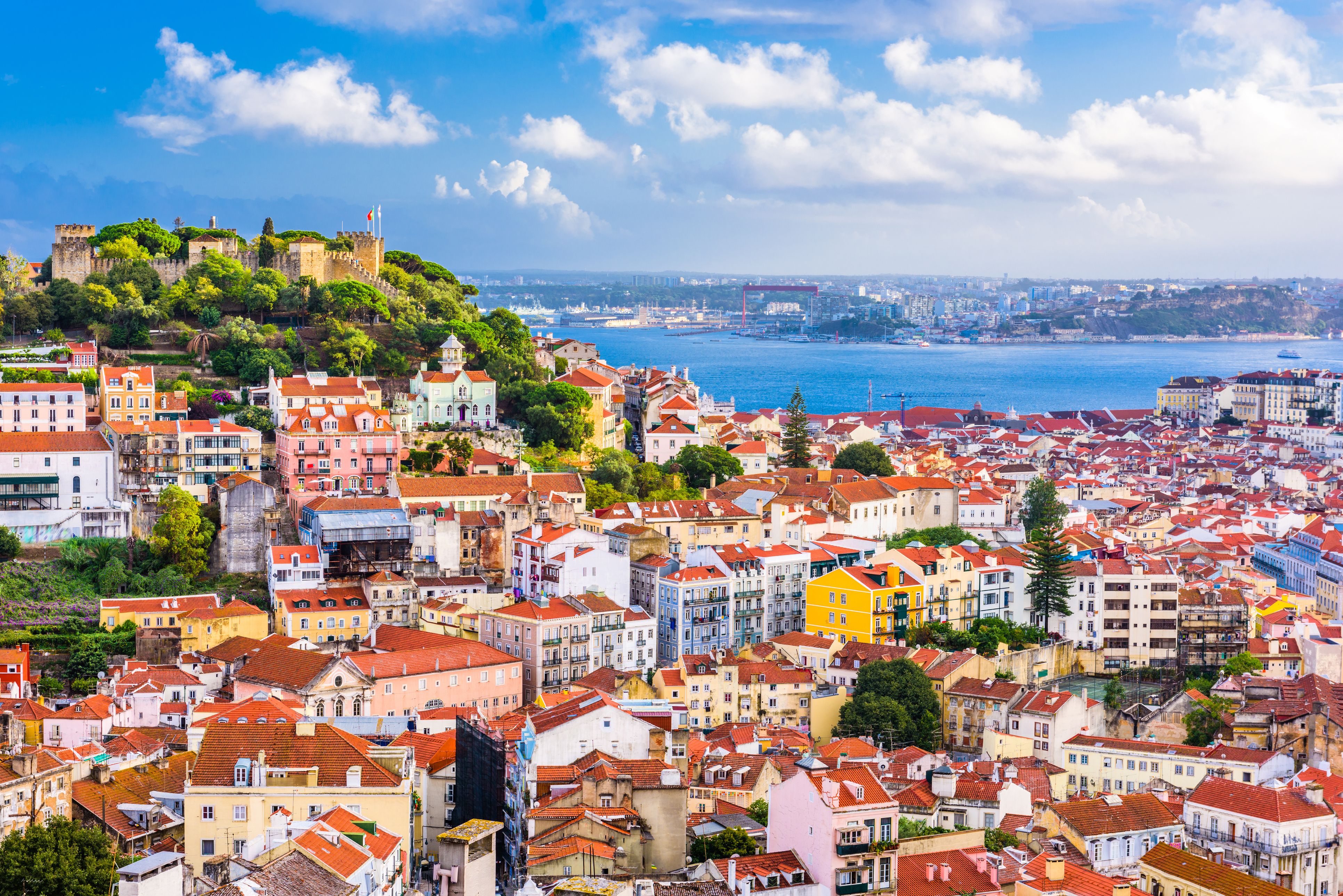 Aerial view of Lisbon's city skyline in Portugal