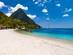 View of Sugar Beach and the Pitons mountains in St. Lucia