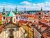 A view of Prague's red rooftops and skyline