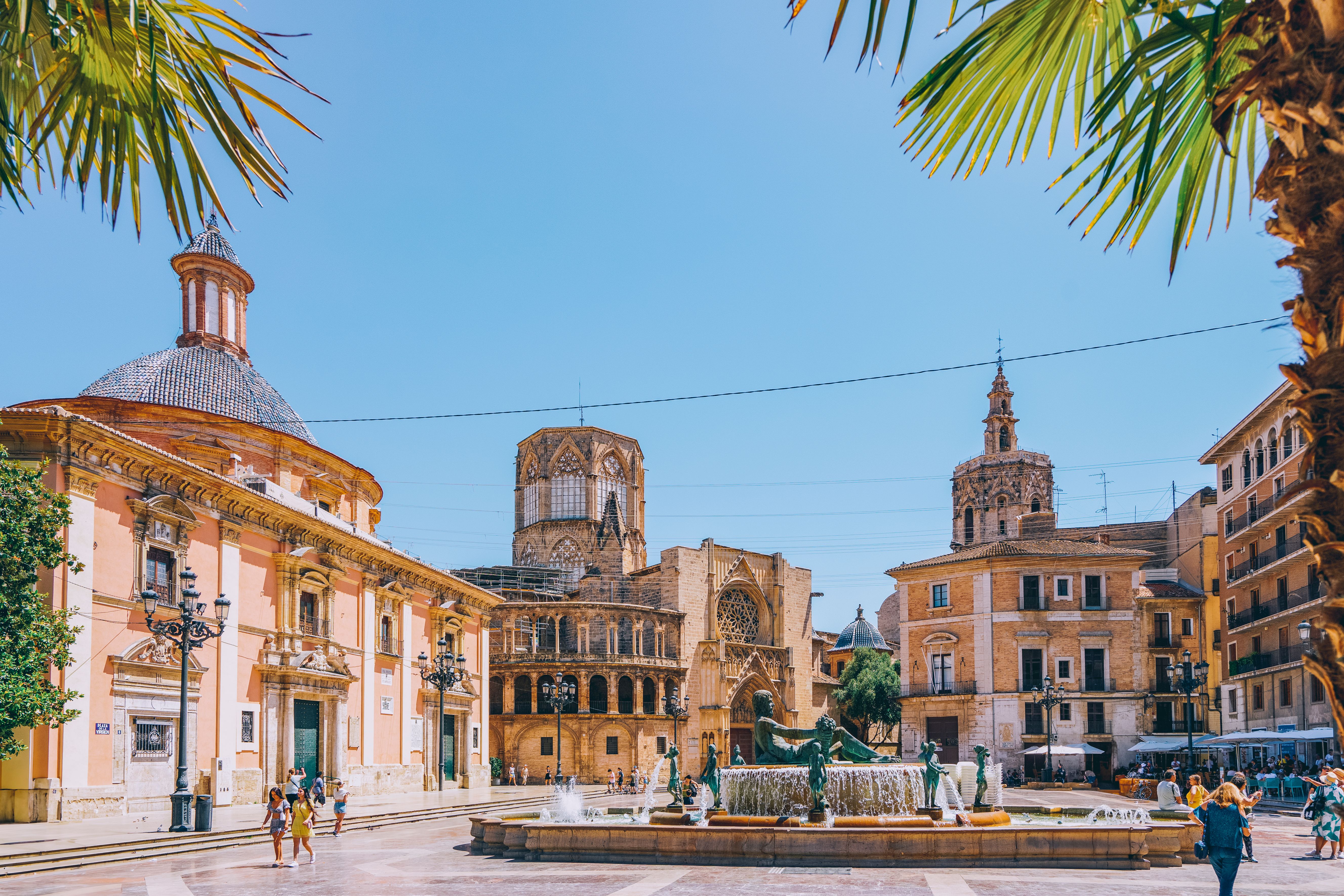 Virgin Square and Valencia Cathedral in Valencia city in Spain