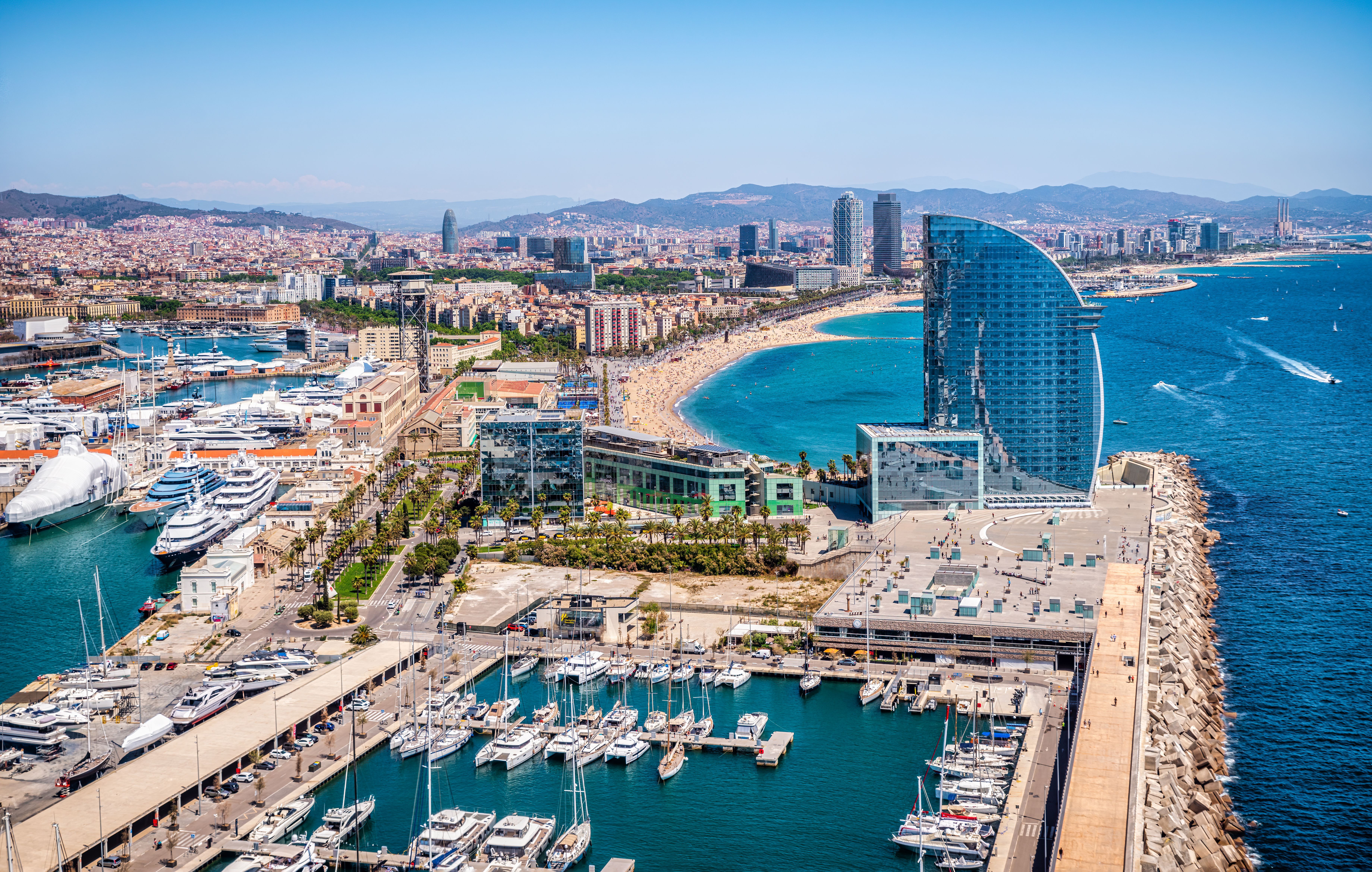 Aerial view over Barcelona marina