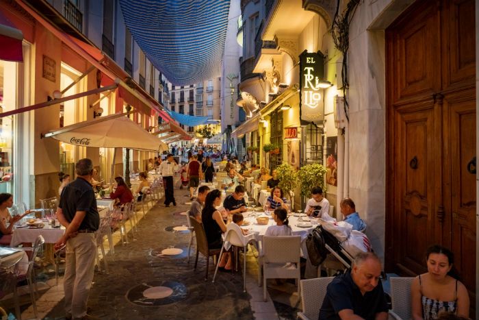 Restaurants Along Street In Spain