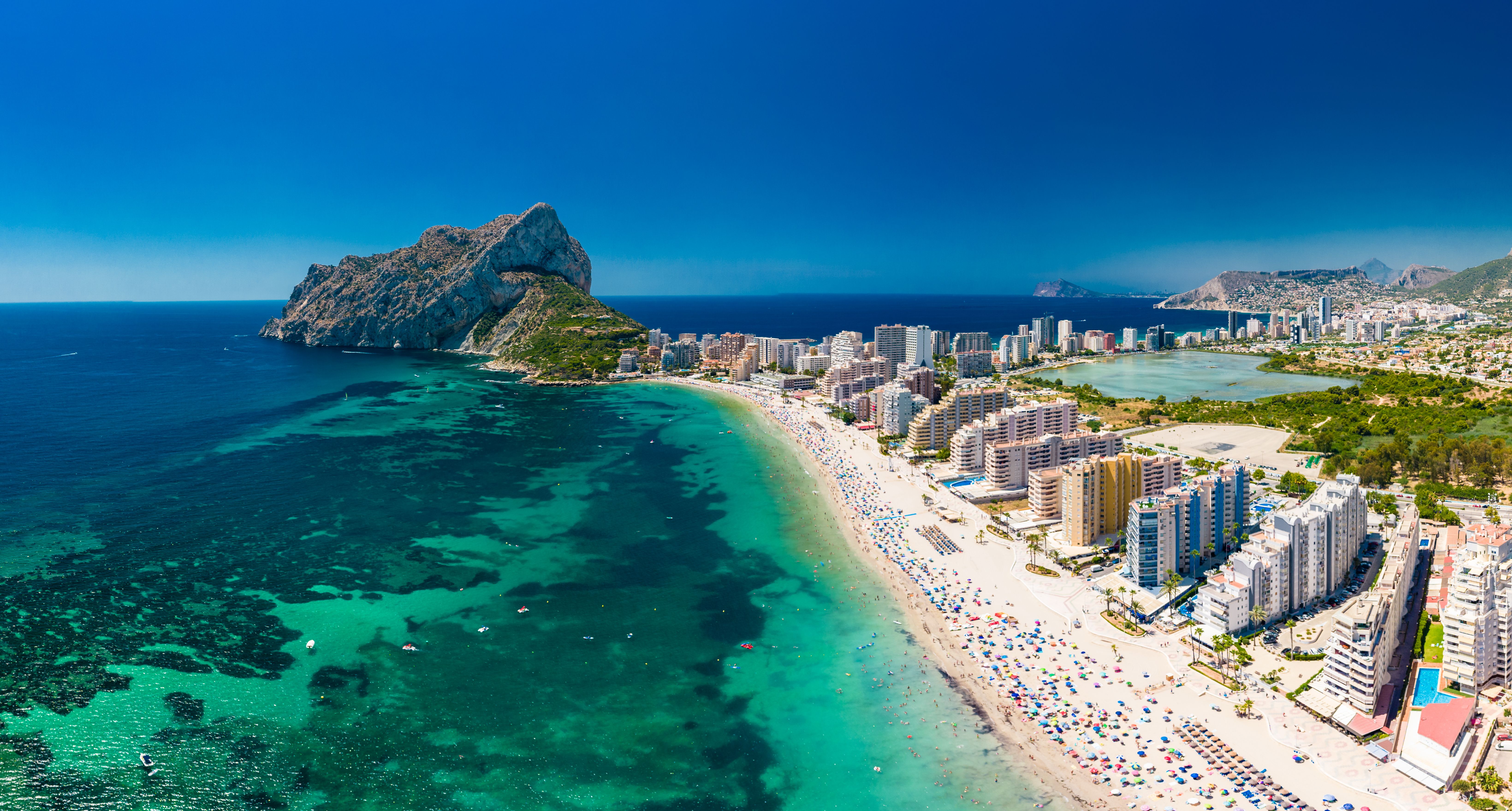 A view of Mountain Penyal d'Ifach in Calpe beach in Costa Blanca, Spain.