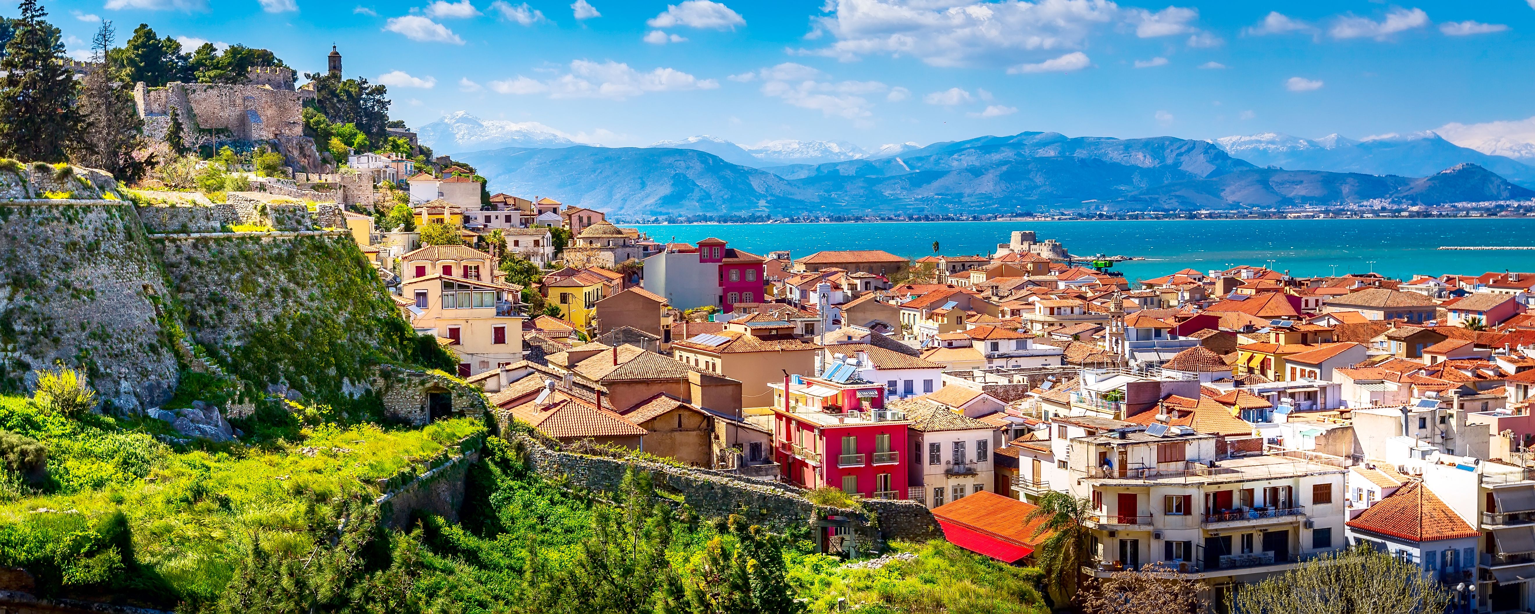 Colourful hillside houses in the town of Nafplio (or Nafplion), in the Greece region of Peloponnese