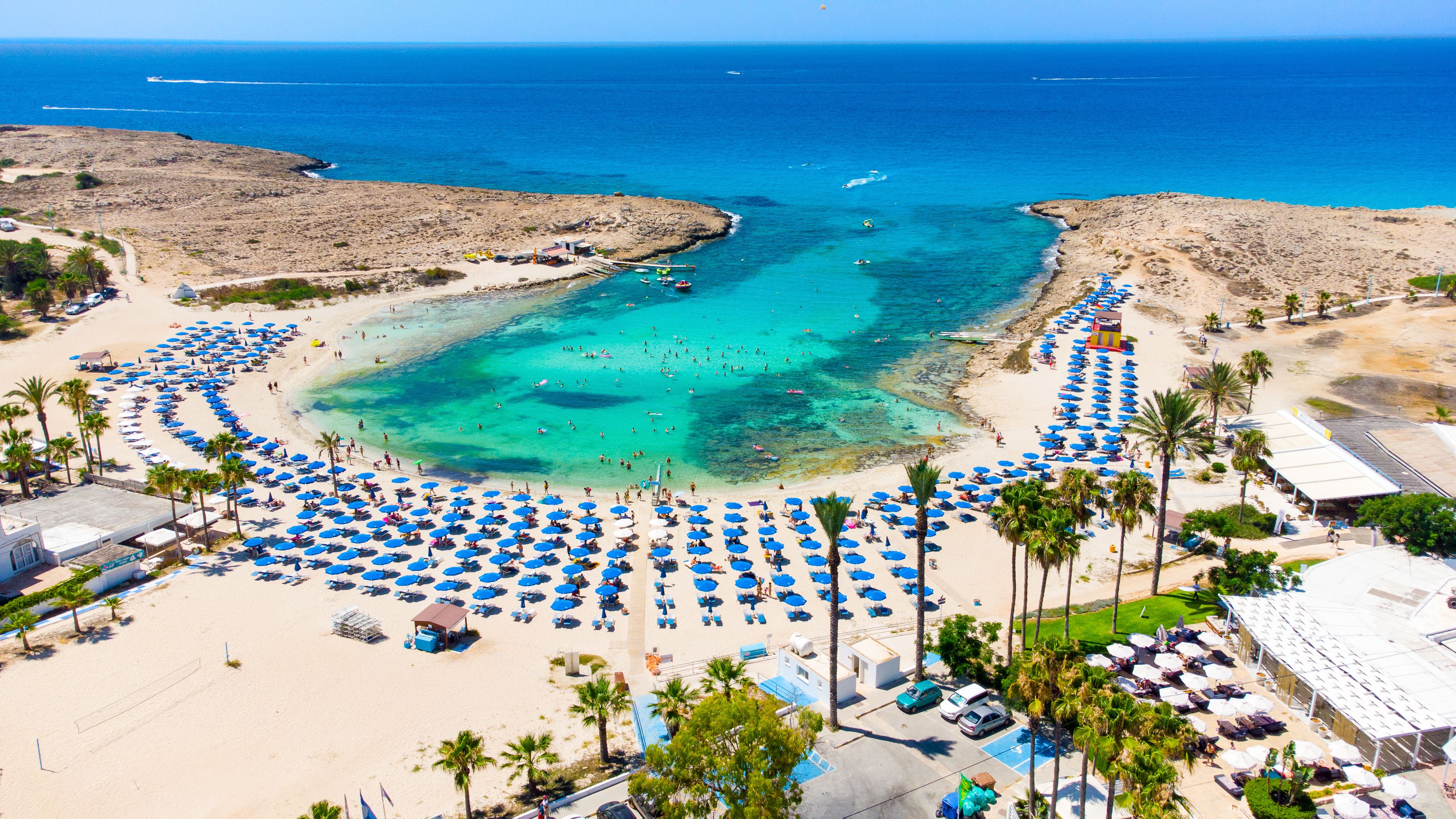 Aerial view of Vathia Gonia beach in Ayia Napa, Cyprus