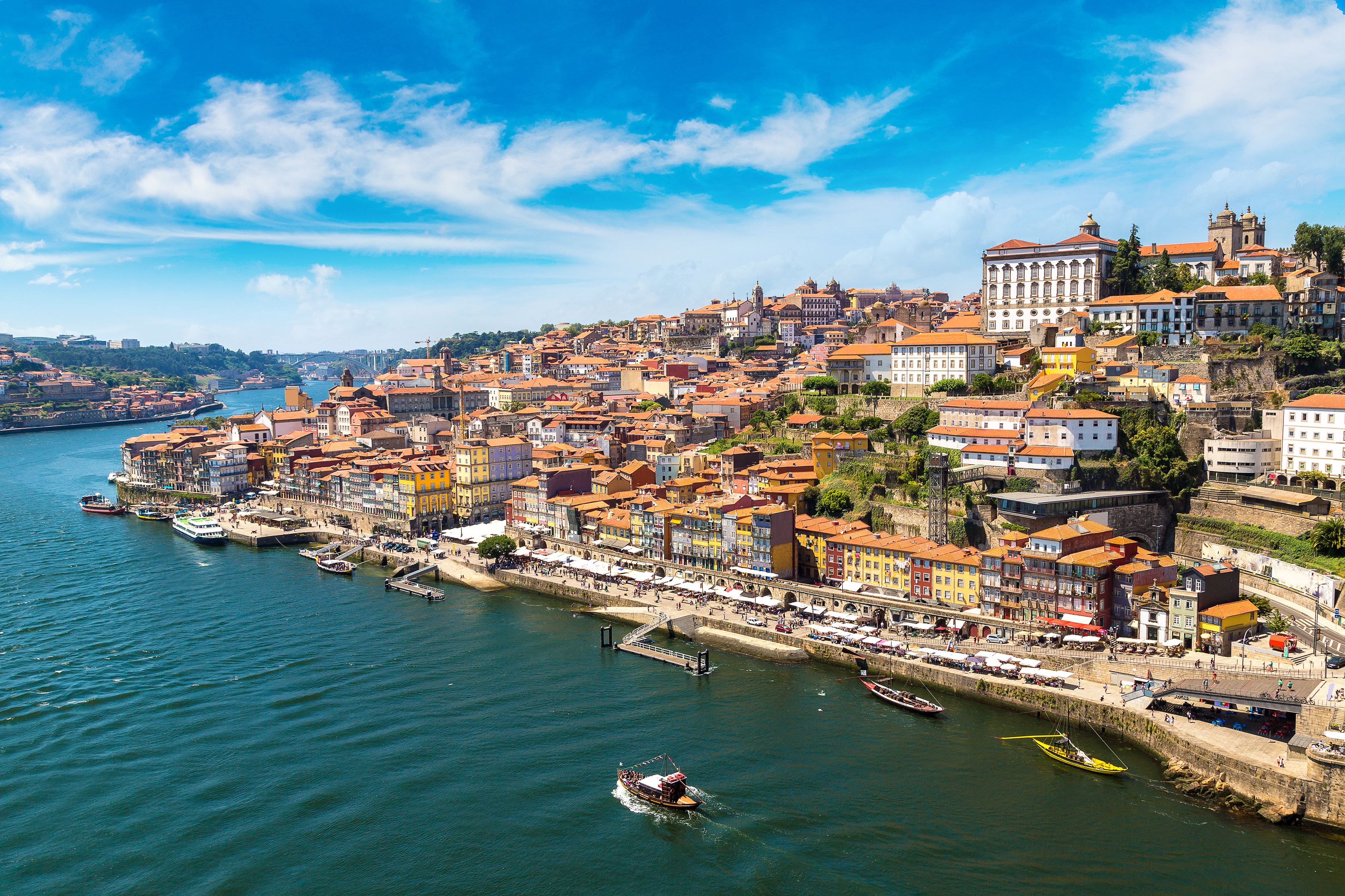 Panoramic aerial view of Porto on a beautiful summer day, Portugal