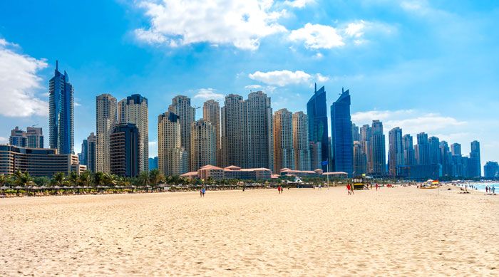 Dubai beach and skyscraper view