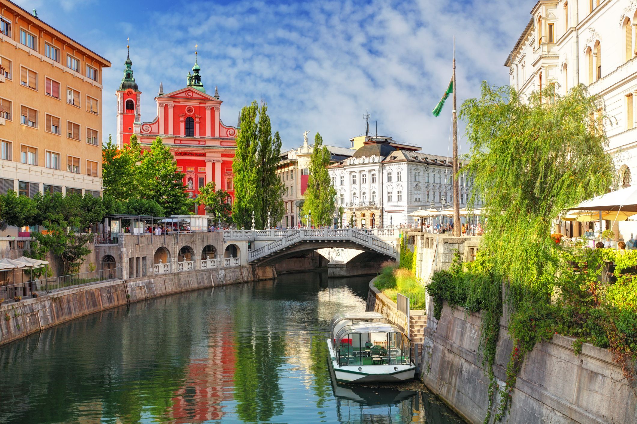 A view over the river of Ljubljana city centre in Slovenia