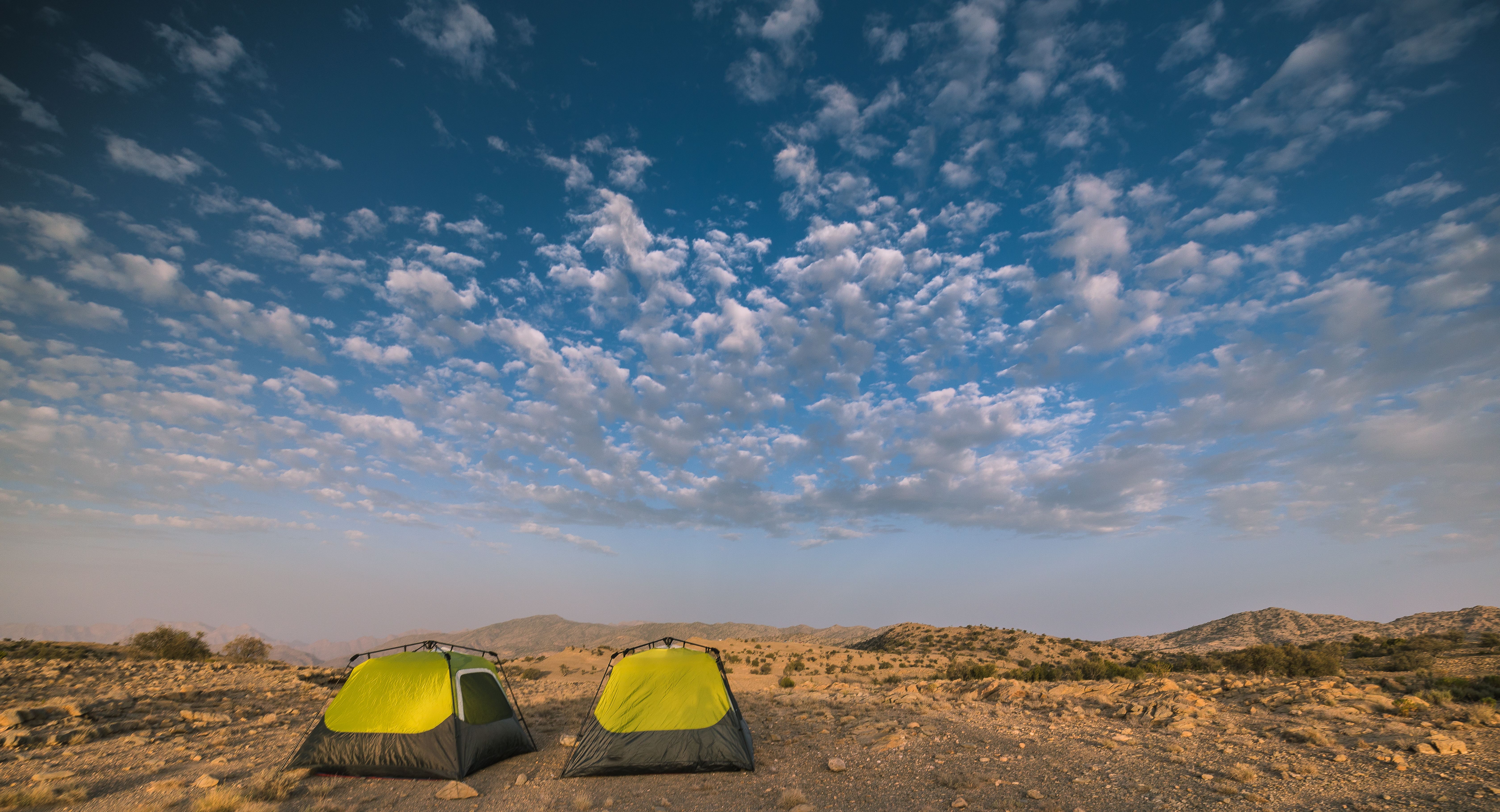 Two tents wild camping in Jebel Akhdar, Oman