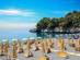 A view of sun-loungers on Macarro beach in Basilicata, Italy