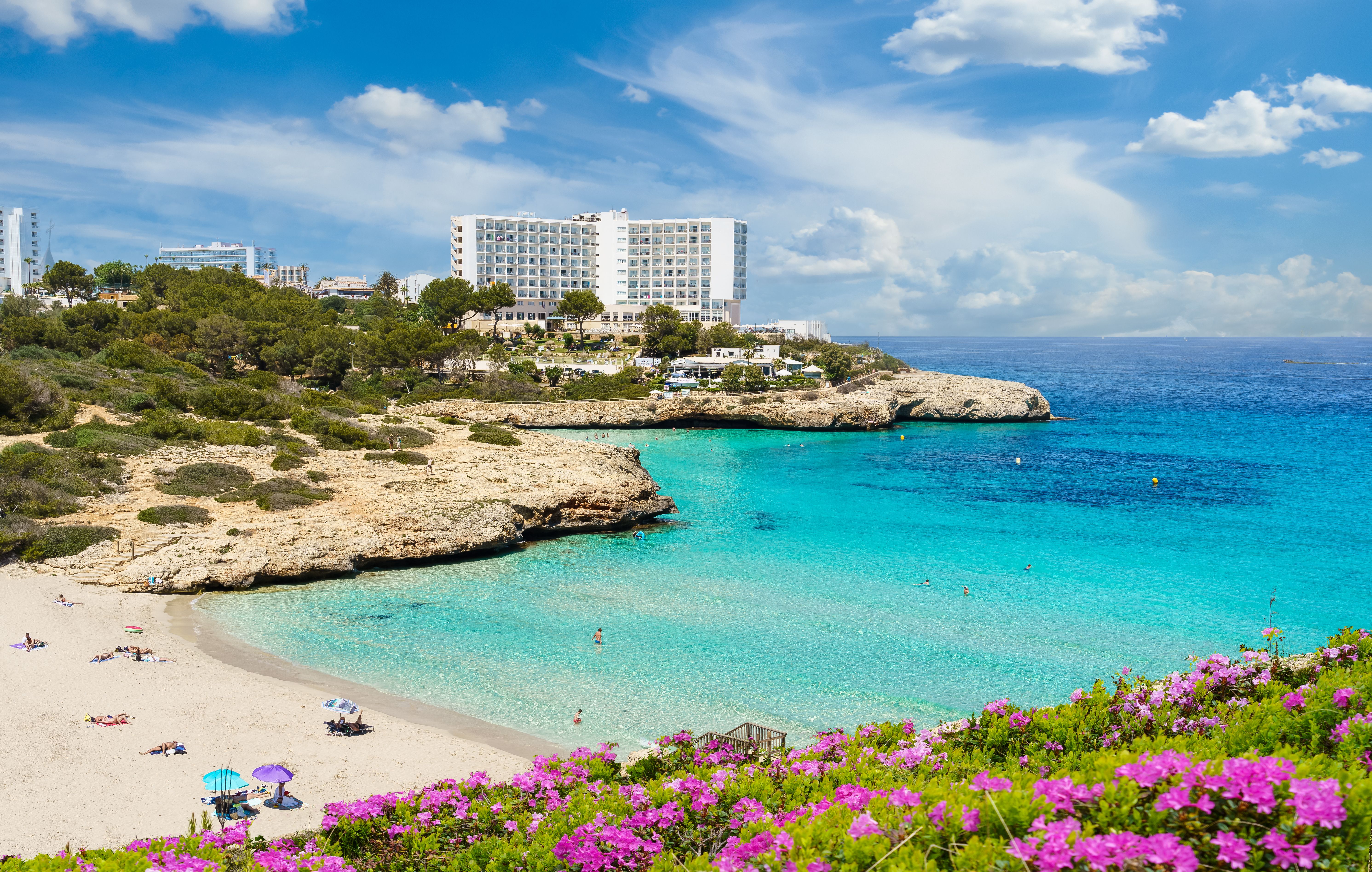 A view of Cala Domingo beach in the resort of Calas de Mallorca on the east coast of Majorca