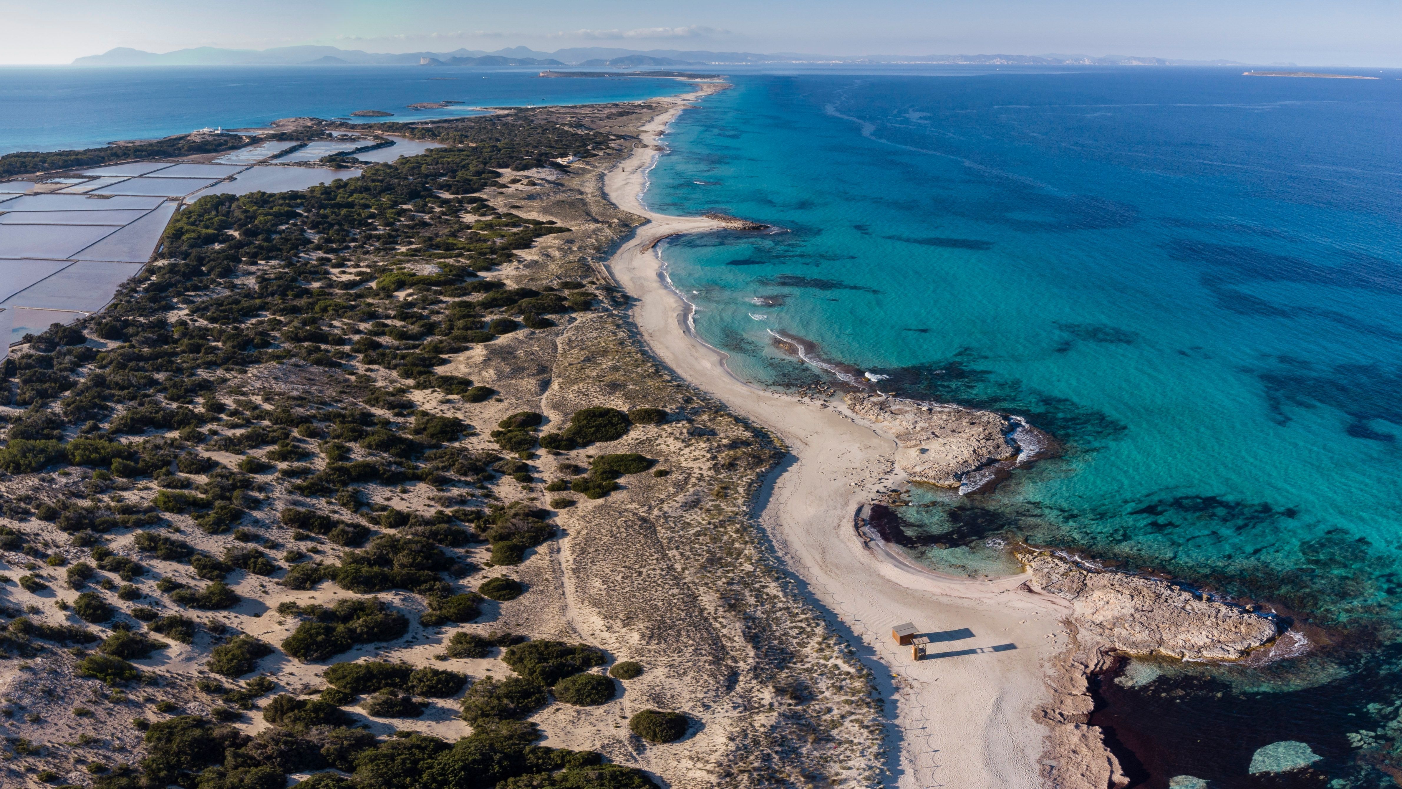 Aerial view of Llevant beach on Formentera