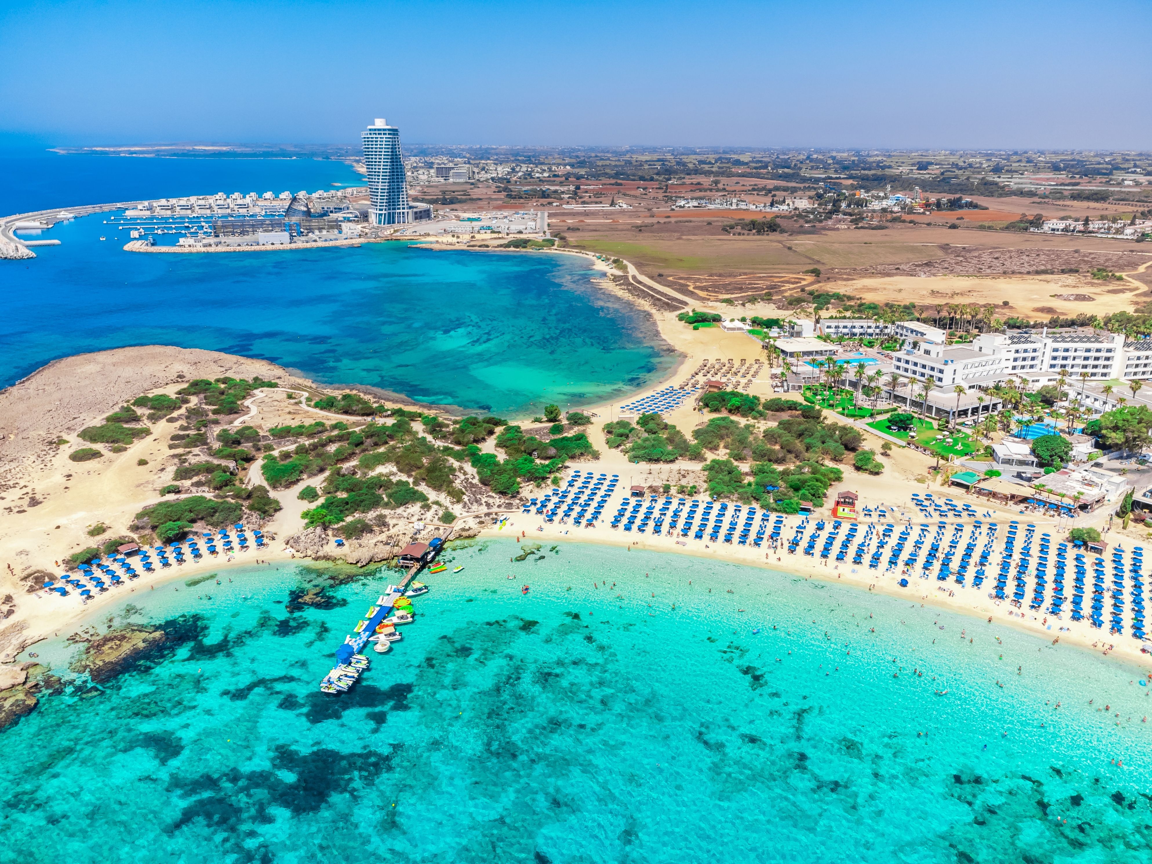 Aerial view of Makronissos beach in Ayia Napa, Cyprus