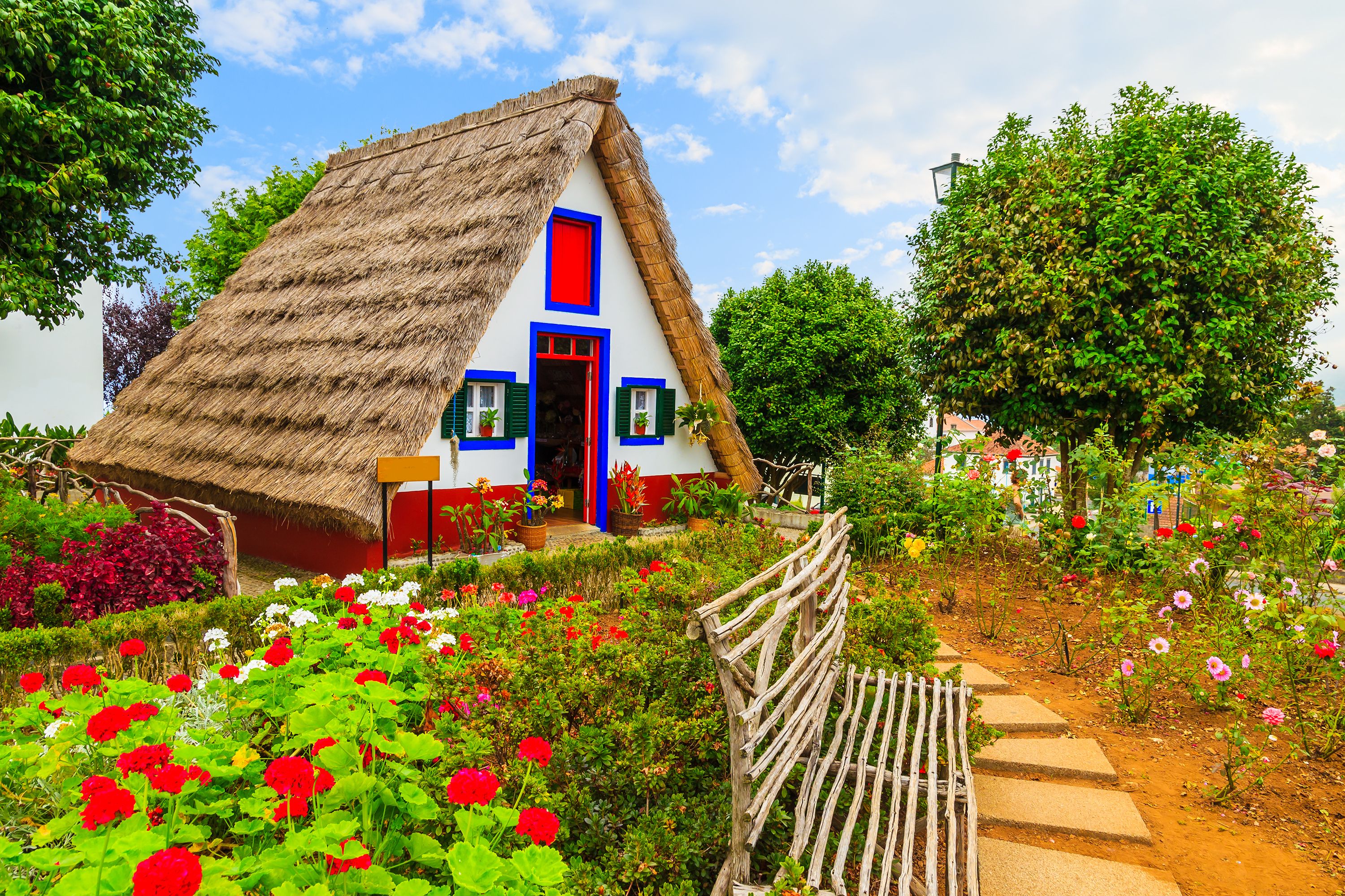 Traditional rural house with thatch roof in Santana village, Madeira