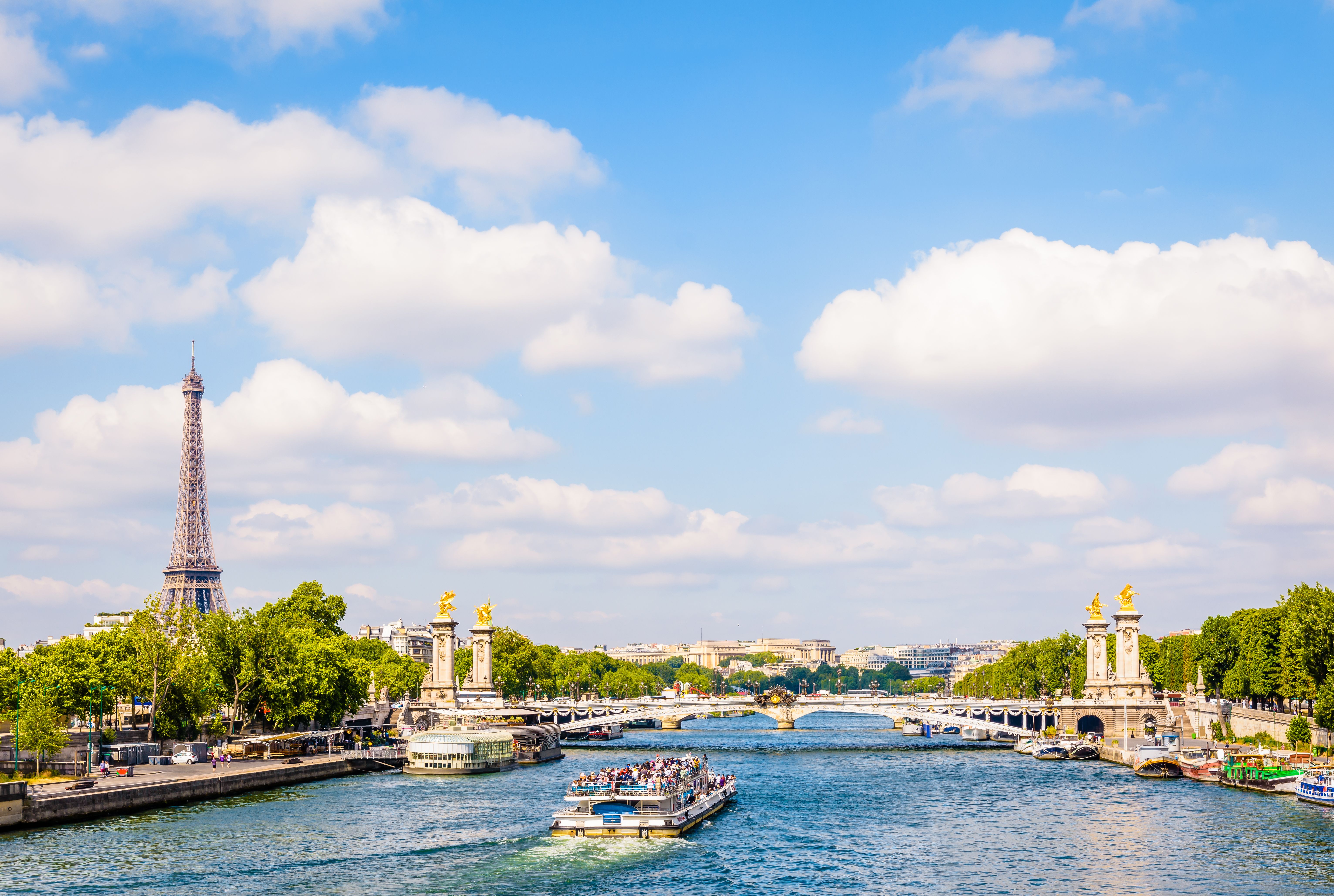 View of the River Seine in Paris with the Eiffel Tower
