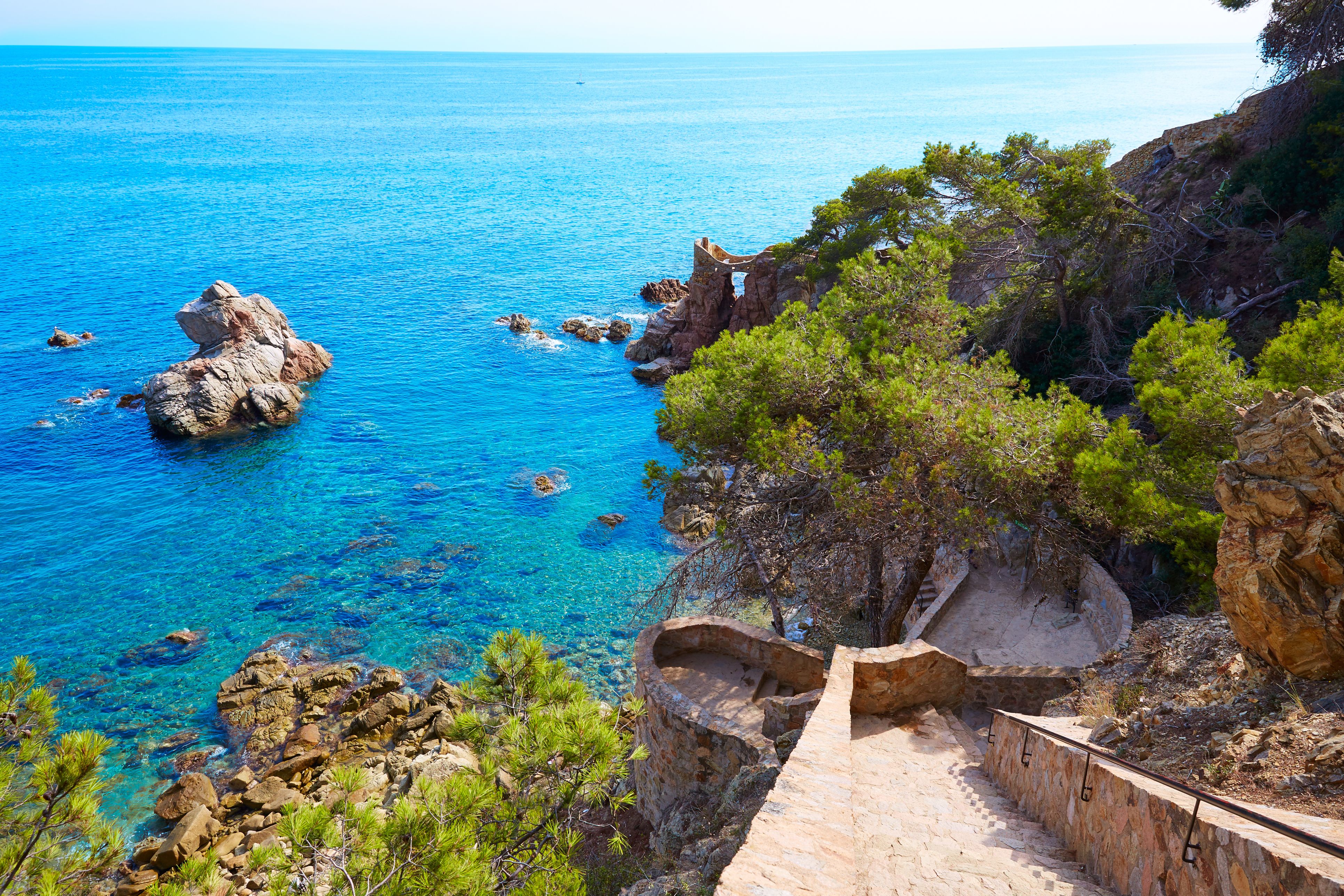 Cami de Ronda footpath down to Lloret de Mar of Costa Brava in Spain in a sunny day showing the sea