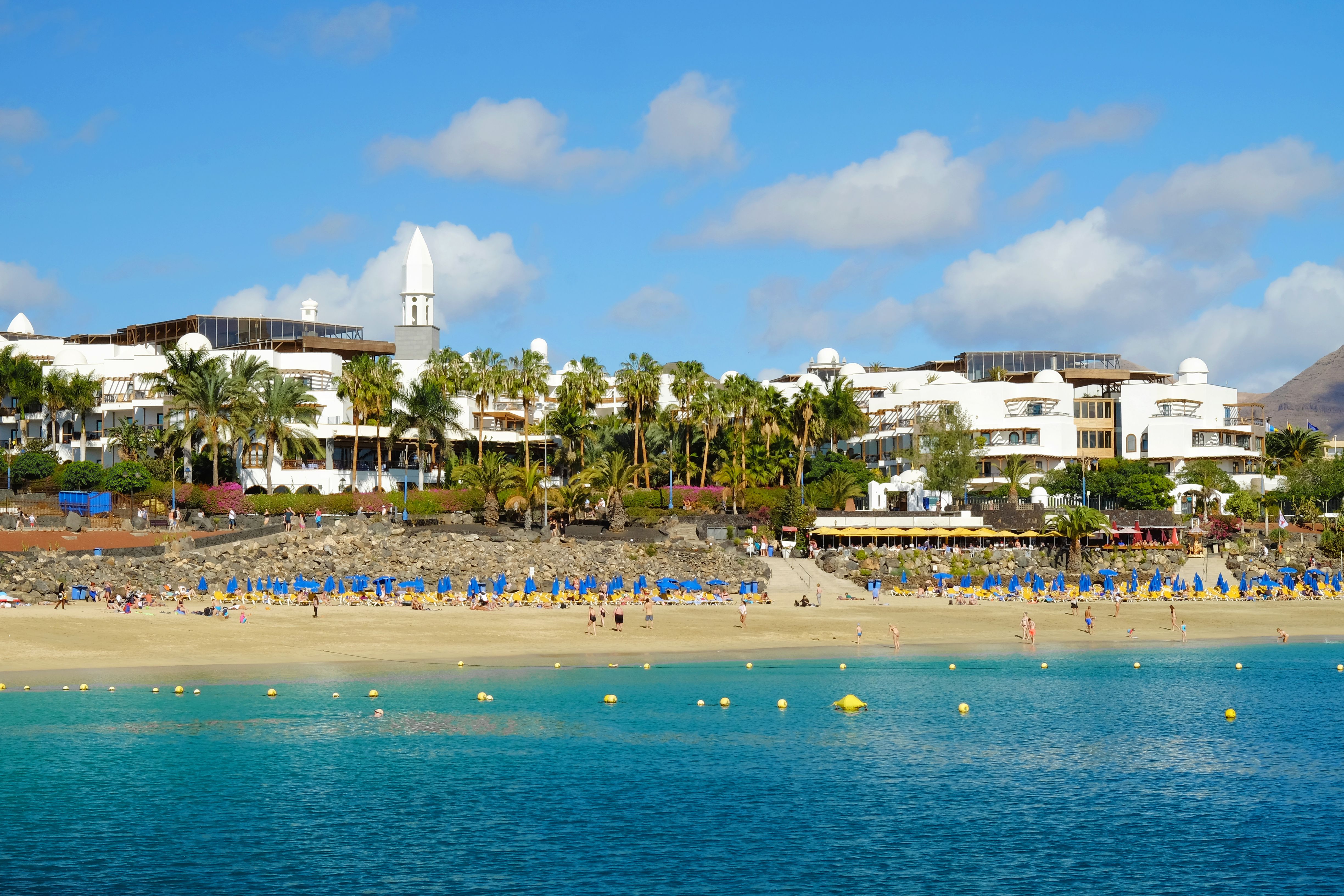 A view of Playa Blanca resort and beach in Lanzarote