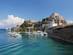 View of the promontory with Corfu's old Venetian fortress with boats bobbing in the water