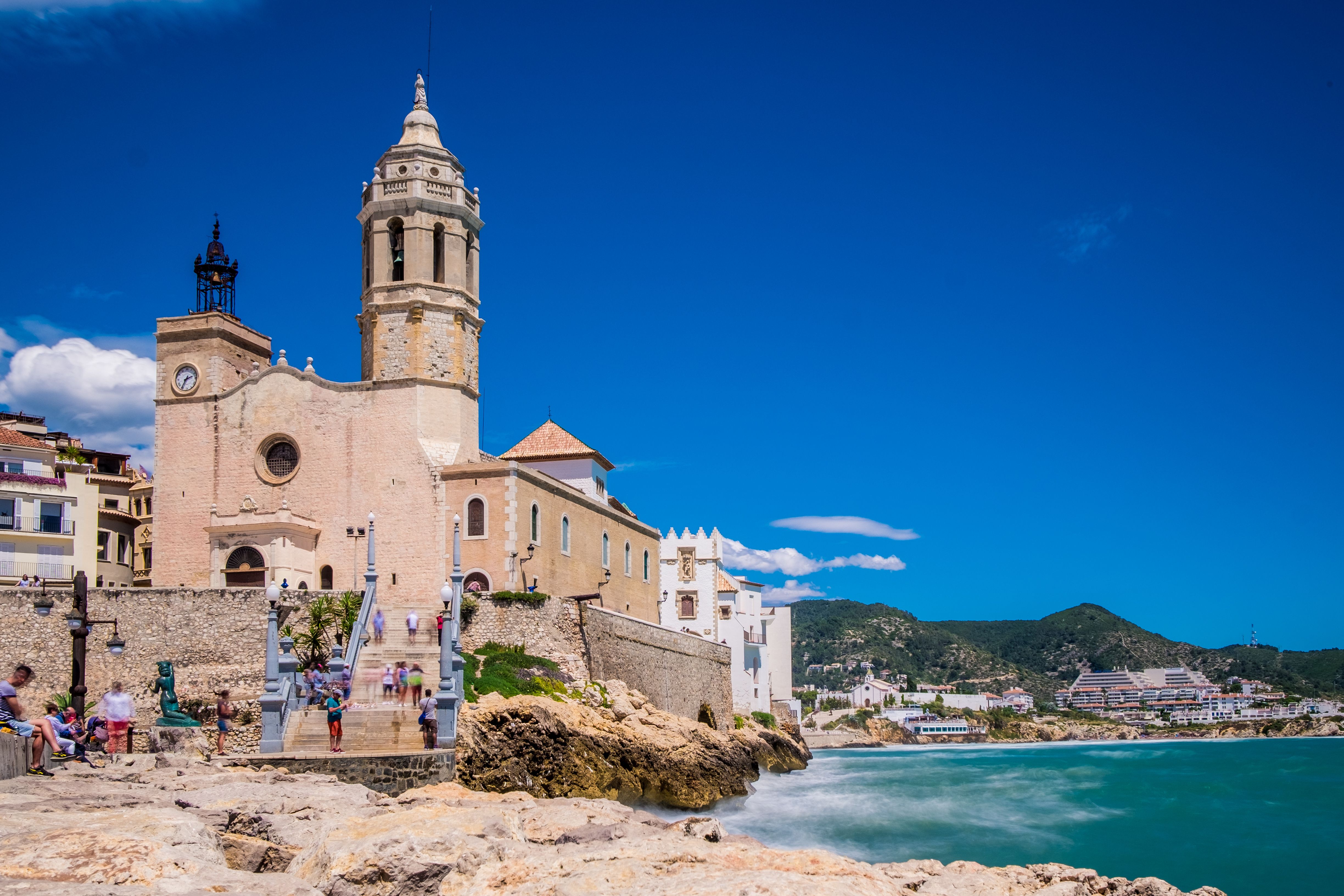 A view of Sitges church and coastline in Spain