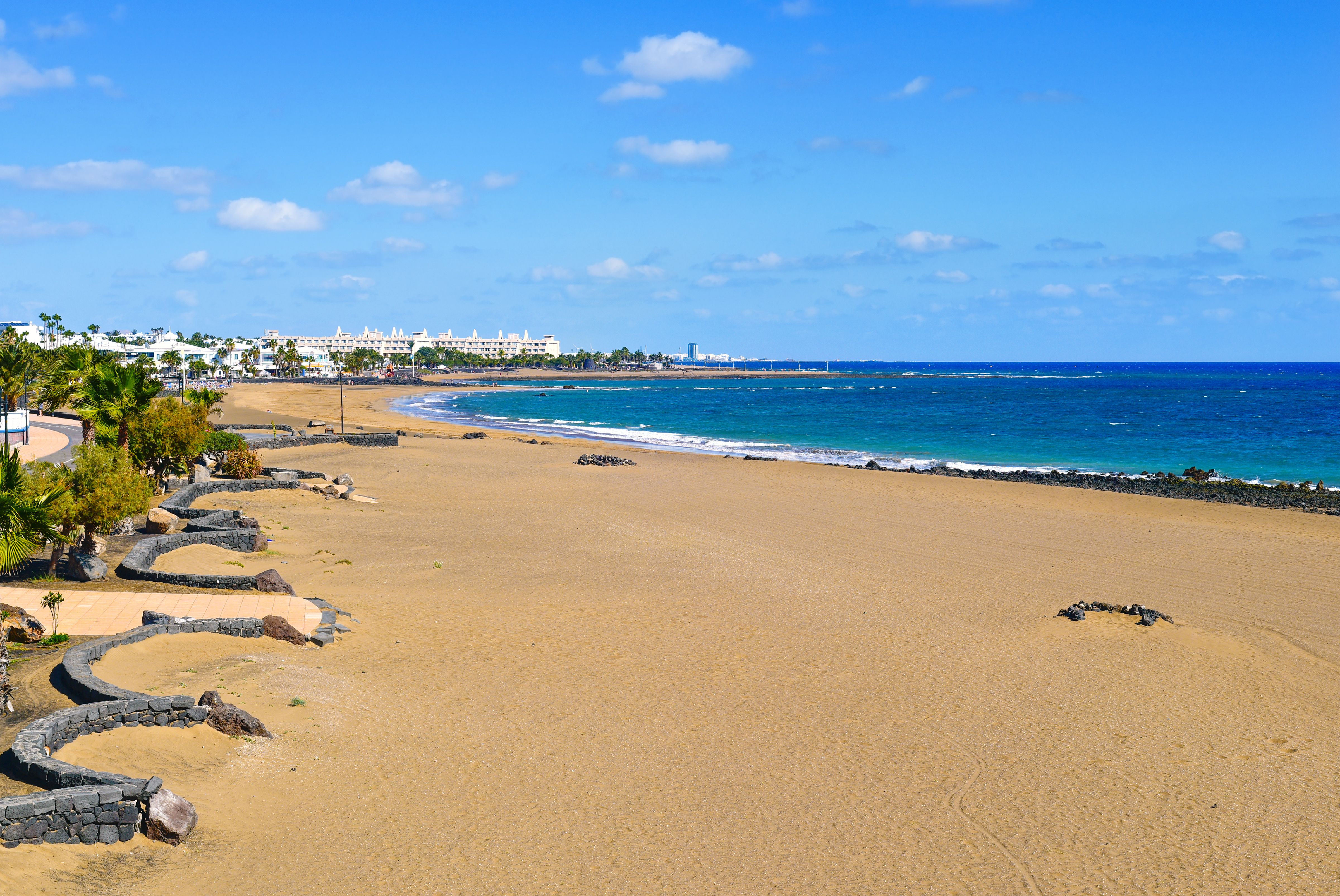 A view of Puerto del Carmen beach and resort in Lanzarote