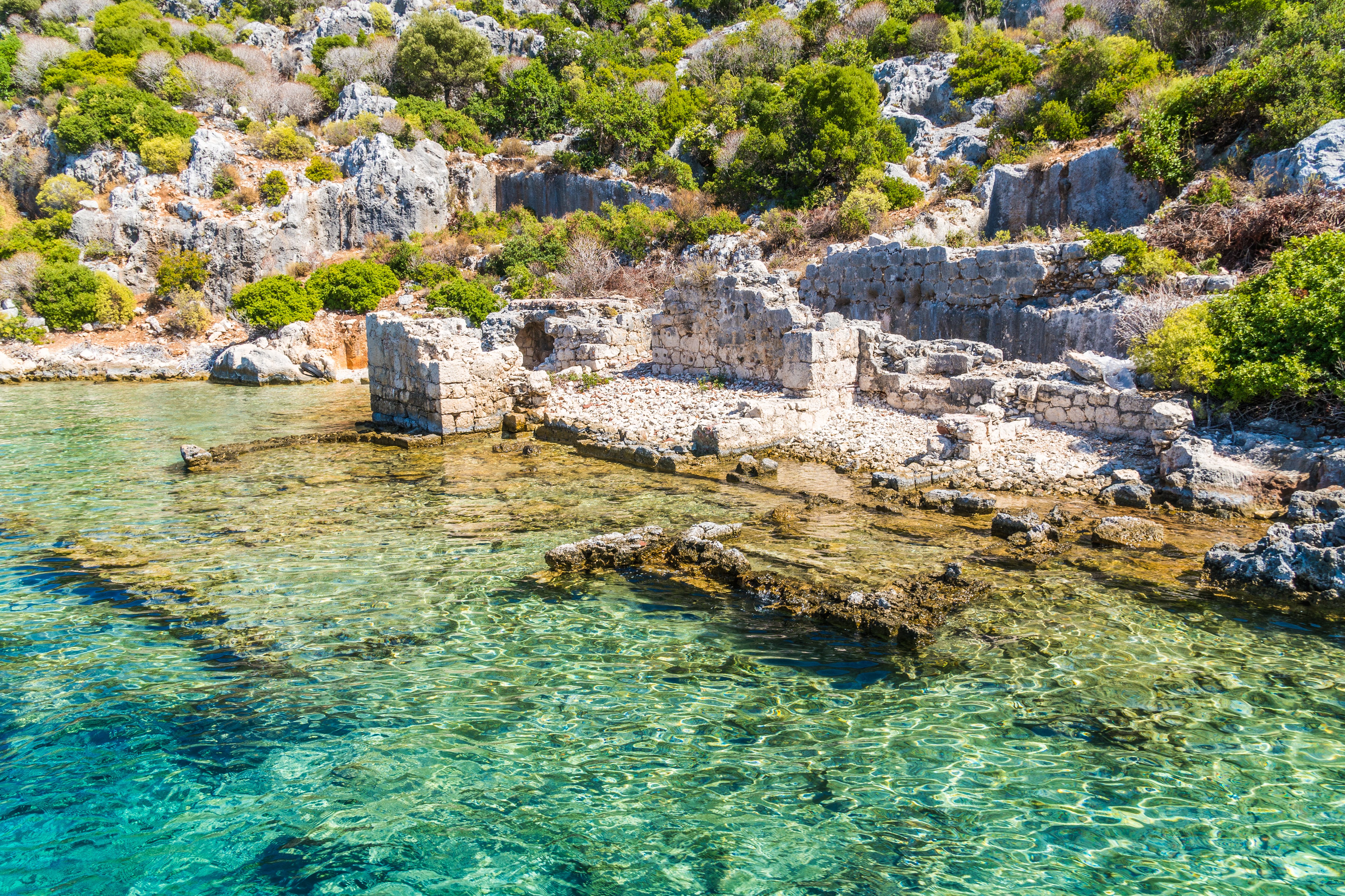 The partly sunken ruins of the ancient city of Kekova near Antalya, Turkey