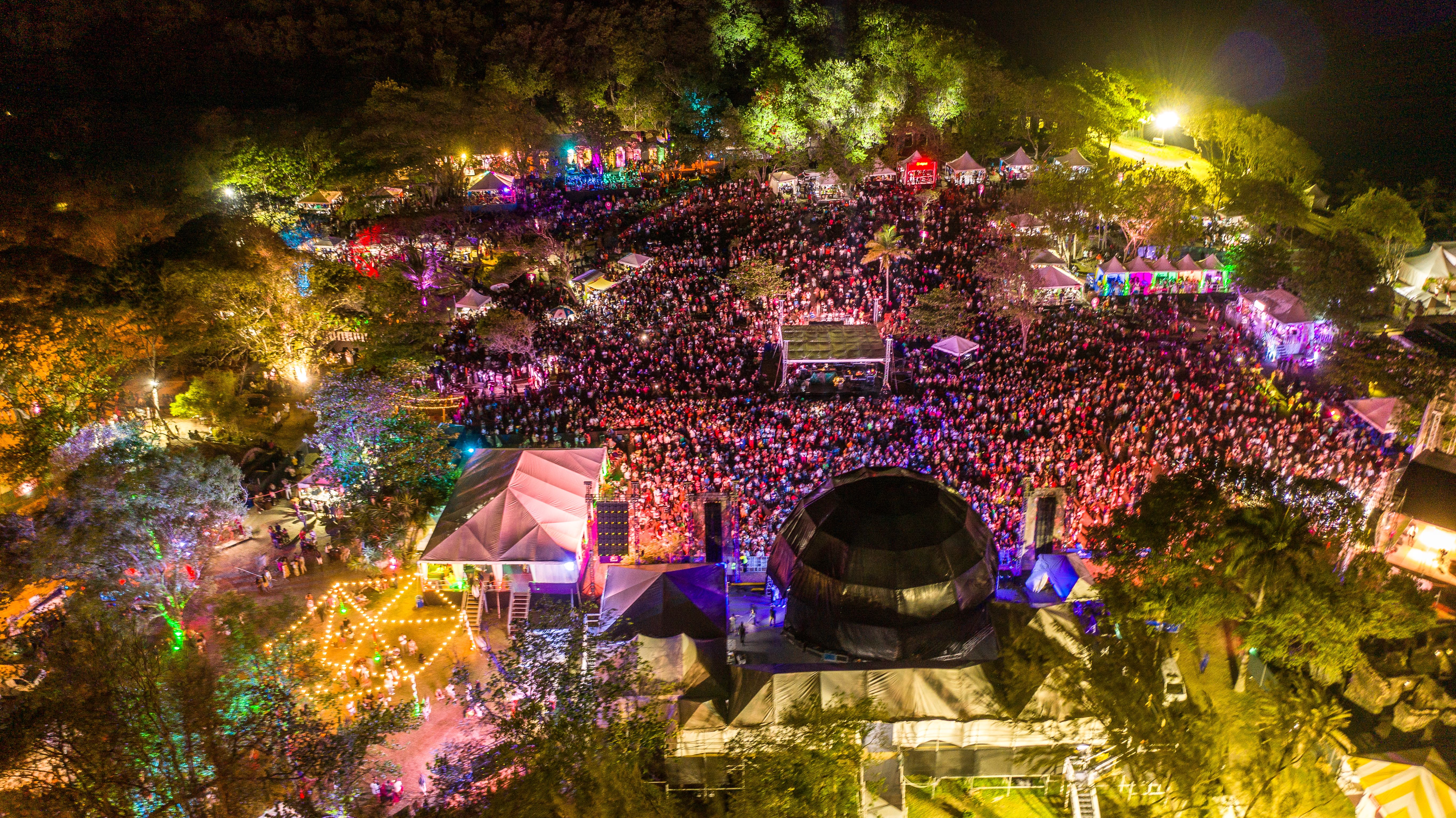 A bird's-eye view of The Saint Lucia Jazz and Arts Festival at night