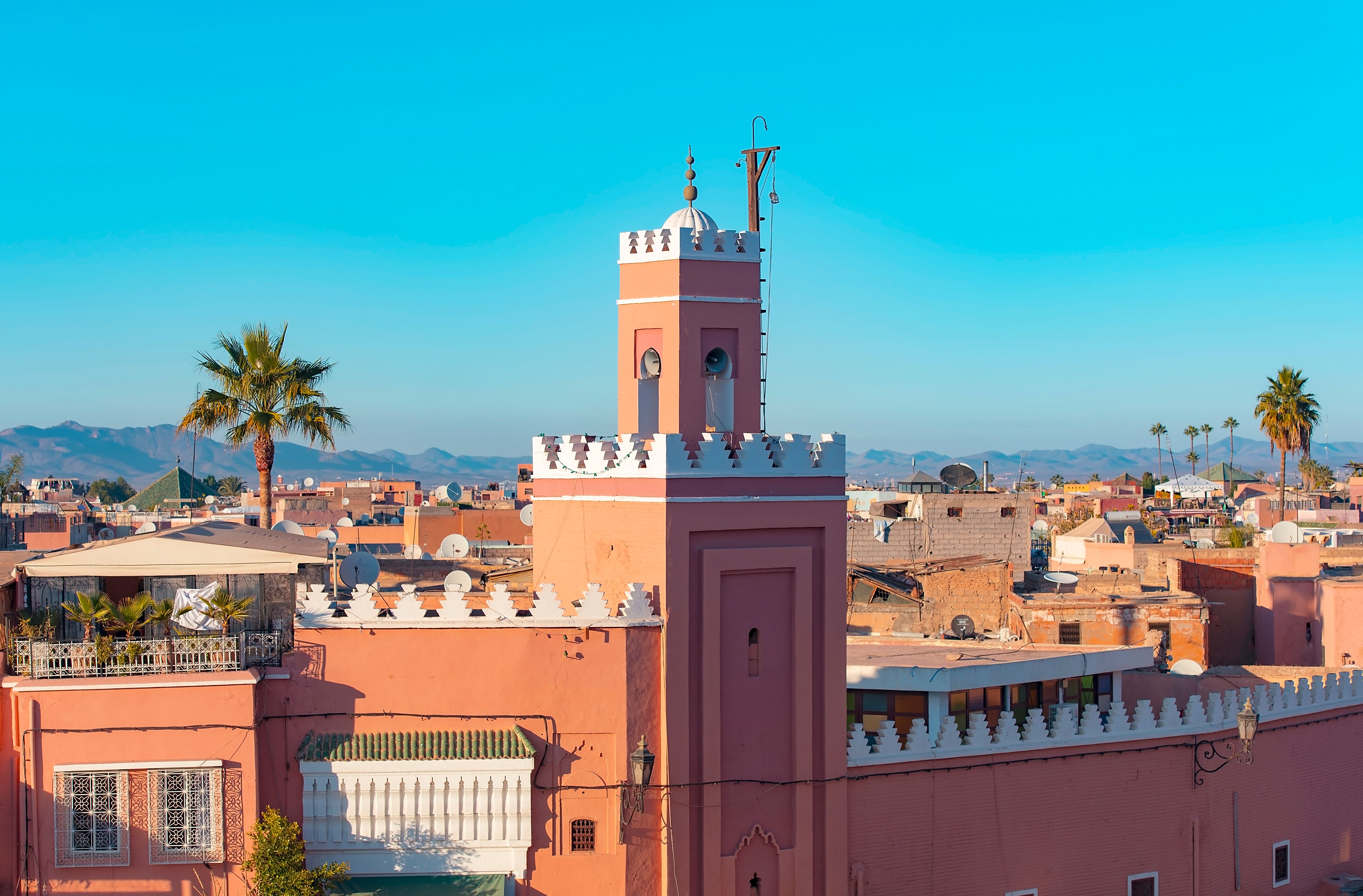 Rooftop view of Marrakech on a bright, clear day
