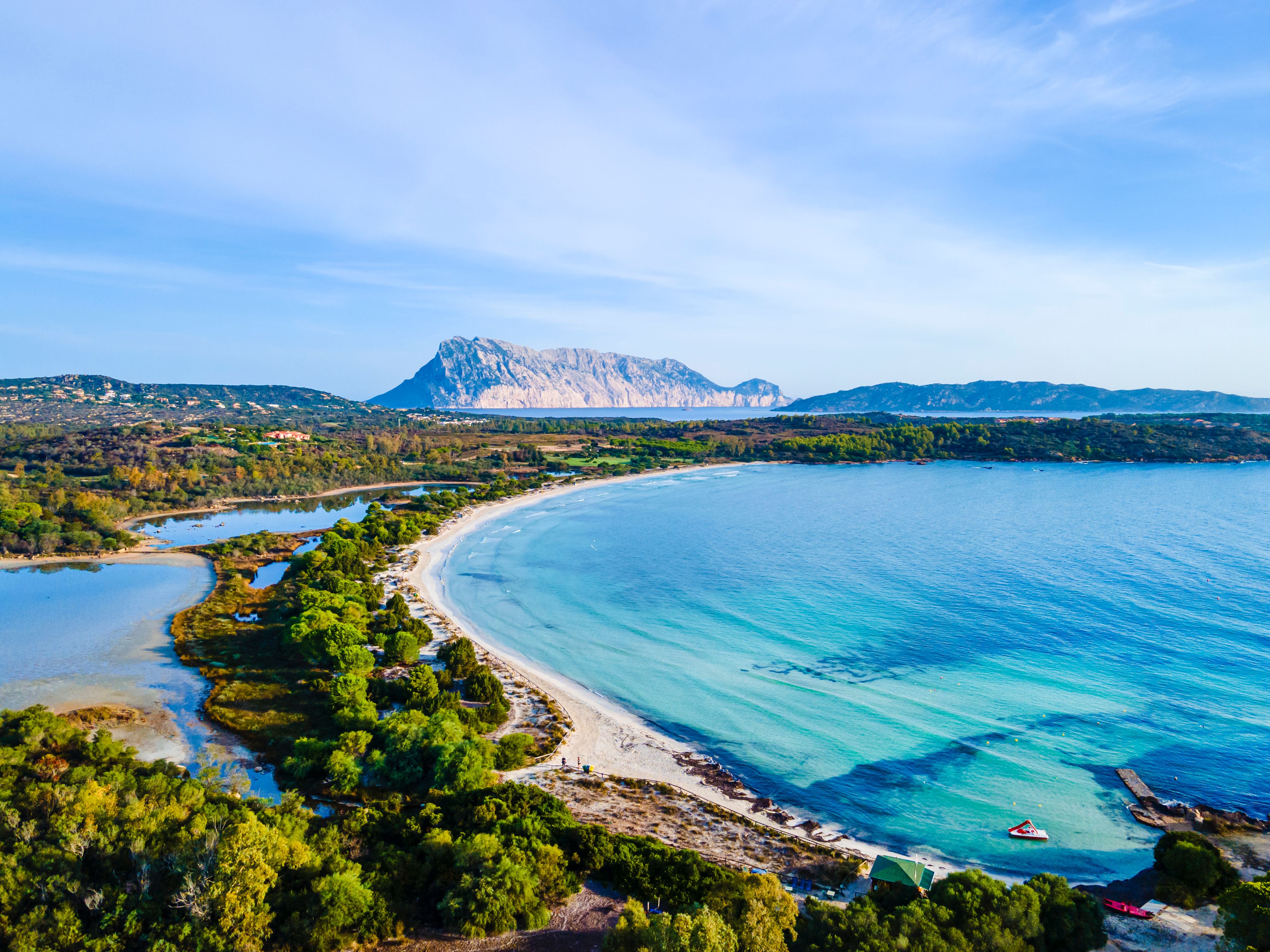 Aerial shot of Cala Brandinchi beach in Sardinia