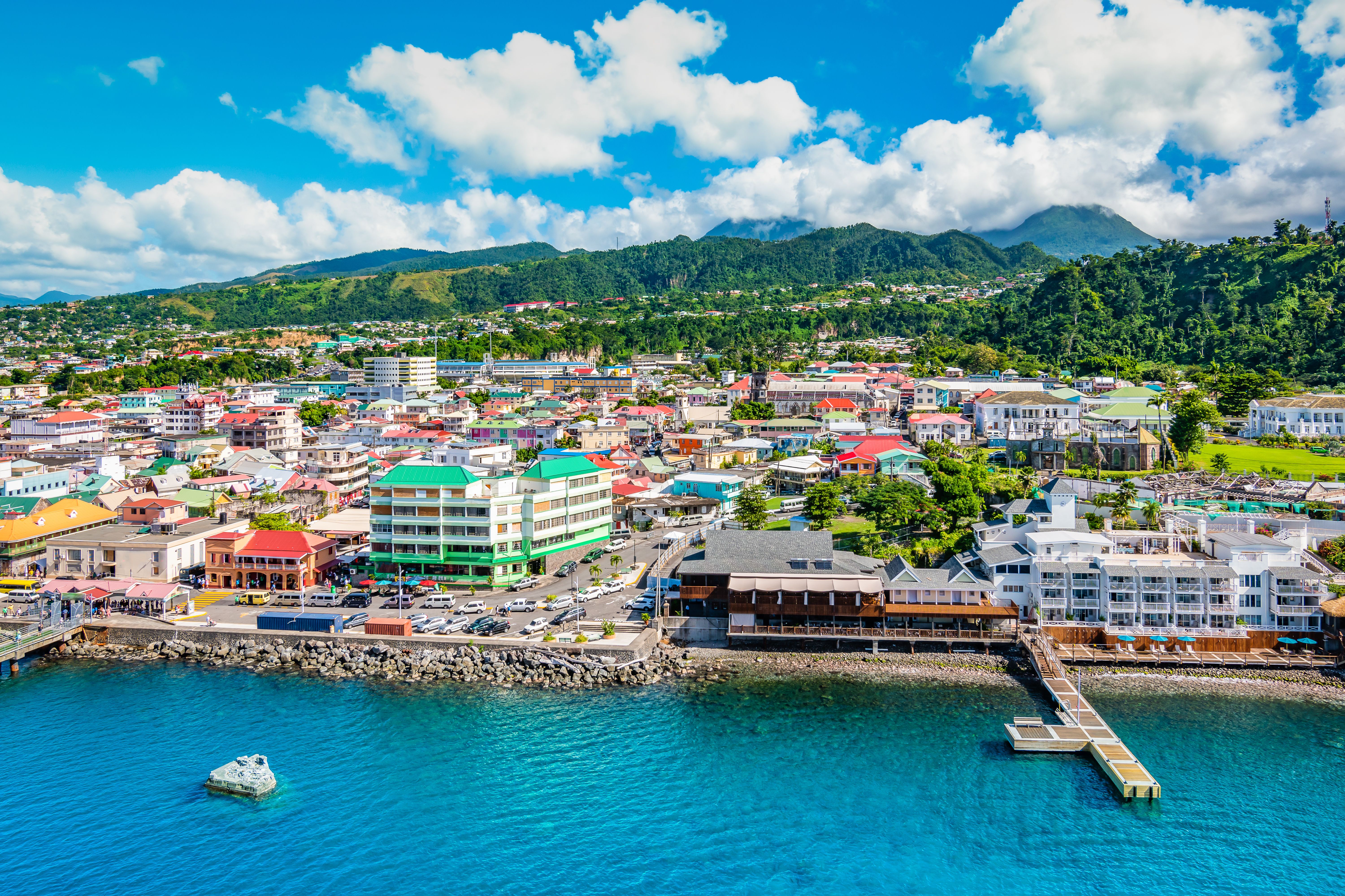 A view of the colourful Port of Roseau in Dominica, the Caribbean