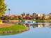 View across a waterway of hotels and houses in the tourist resort of El Gouna in Egypt