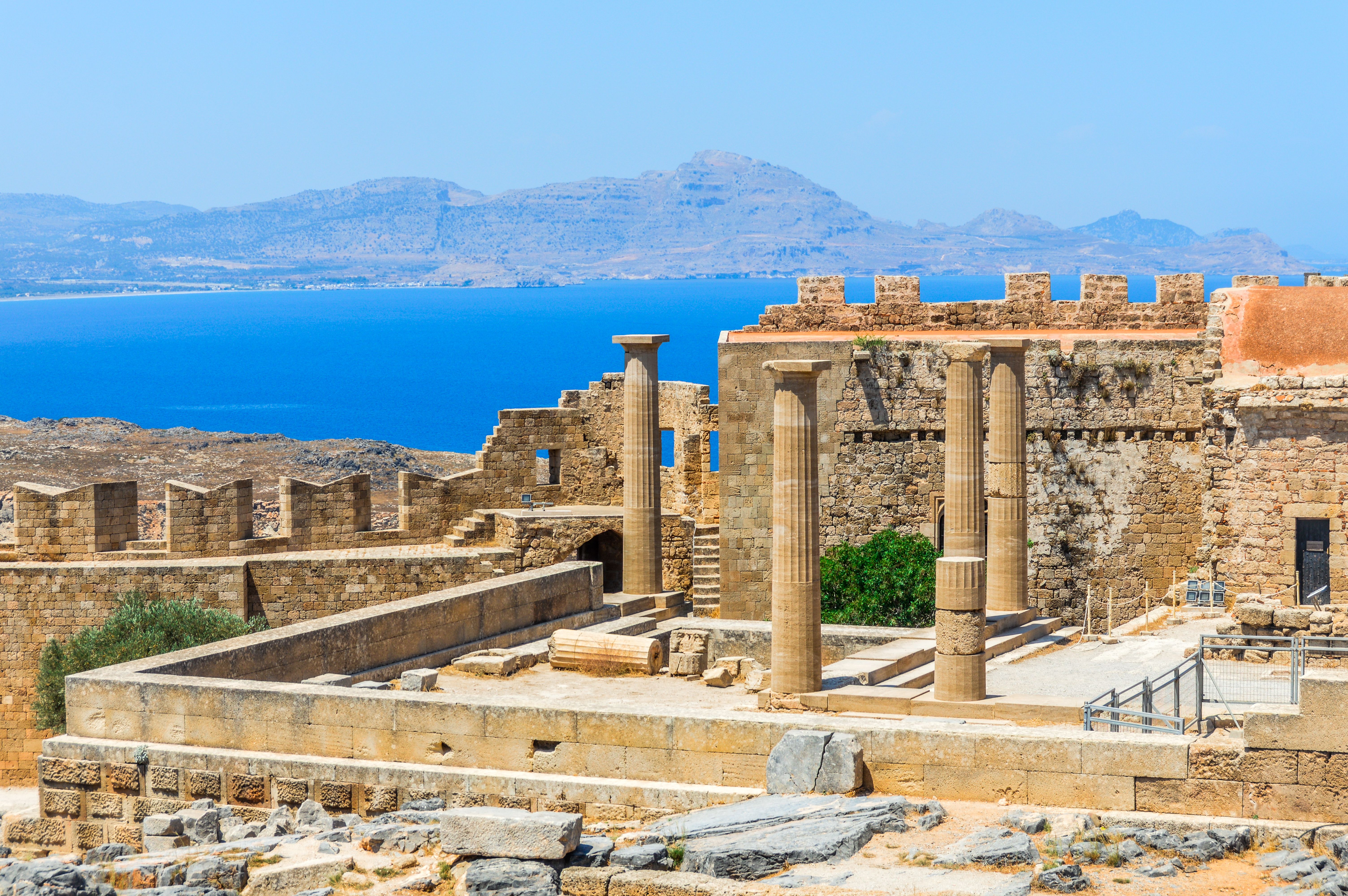 A view of the Acropolis ruins in Rhodes, Greece