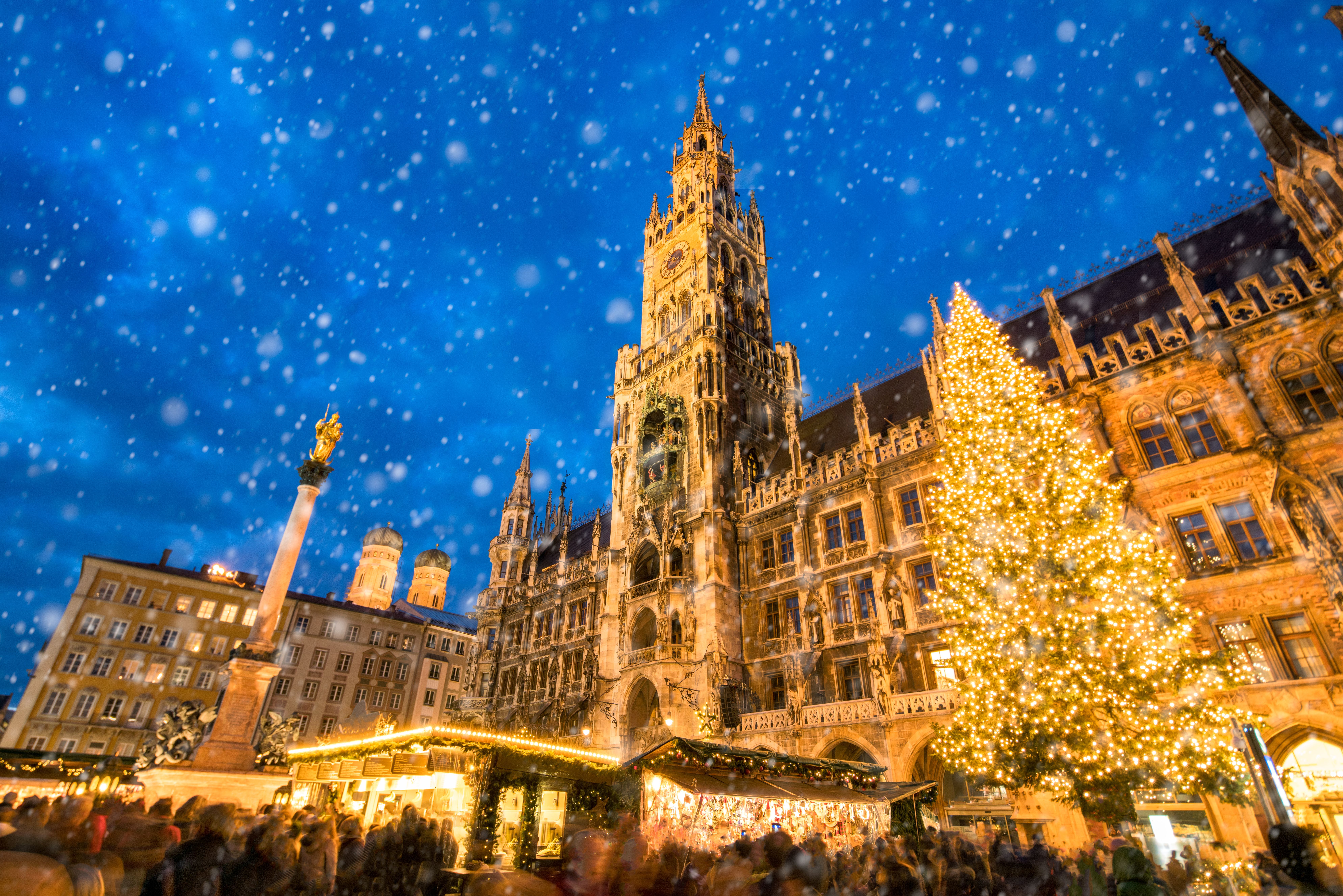 Traditional Christmas market in Munich also known as the Christkindlmarkt at the Marienplatz square