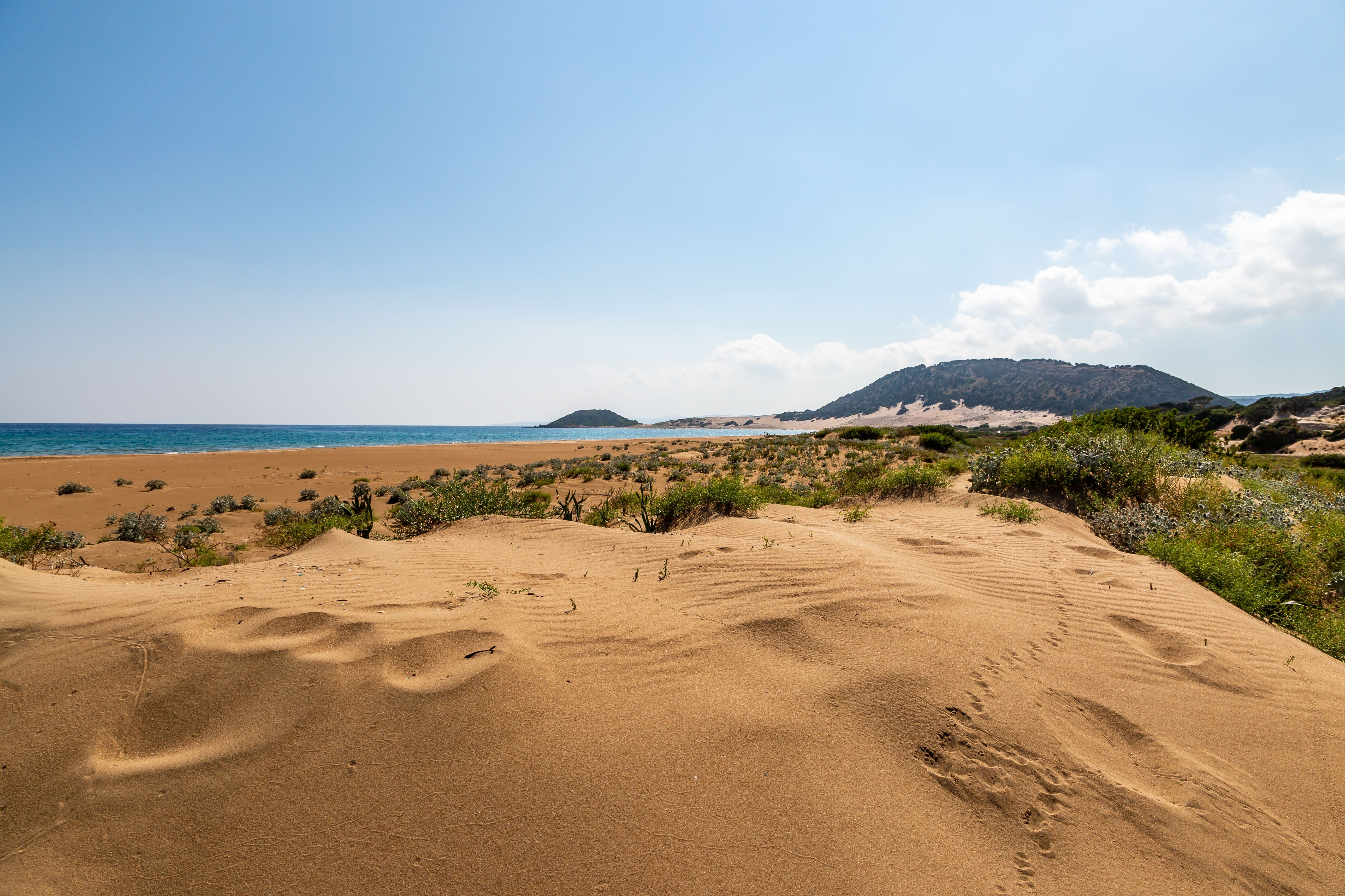 A view over sand dunes of Nangomi Beach (also called Golden Beach or Nankomi) along the Karpas Peninsula in Cyprus