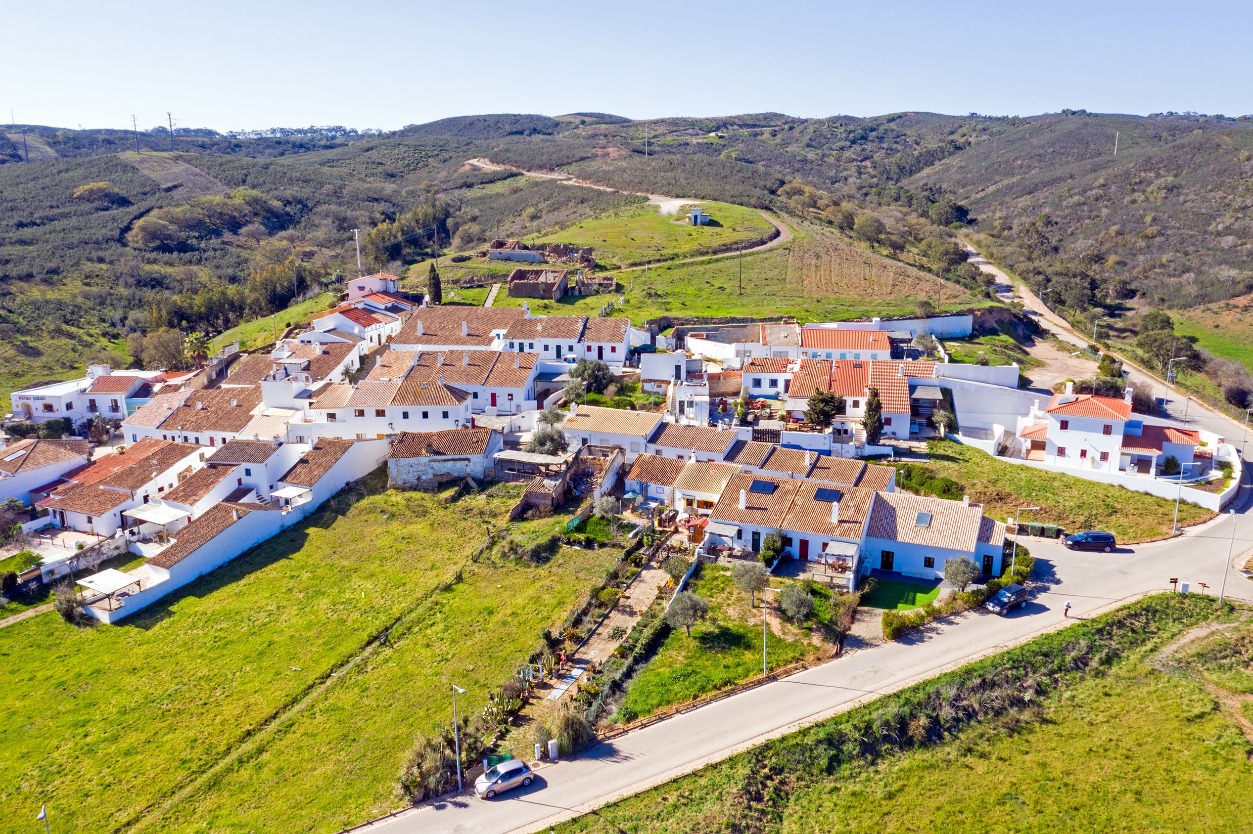 Aerial view of the traditional village Pedralva in the Algarve, Portugal