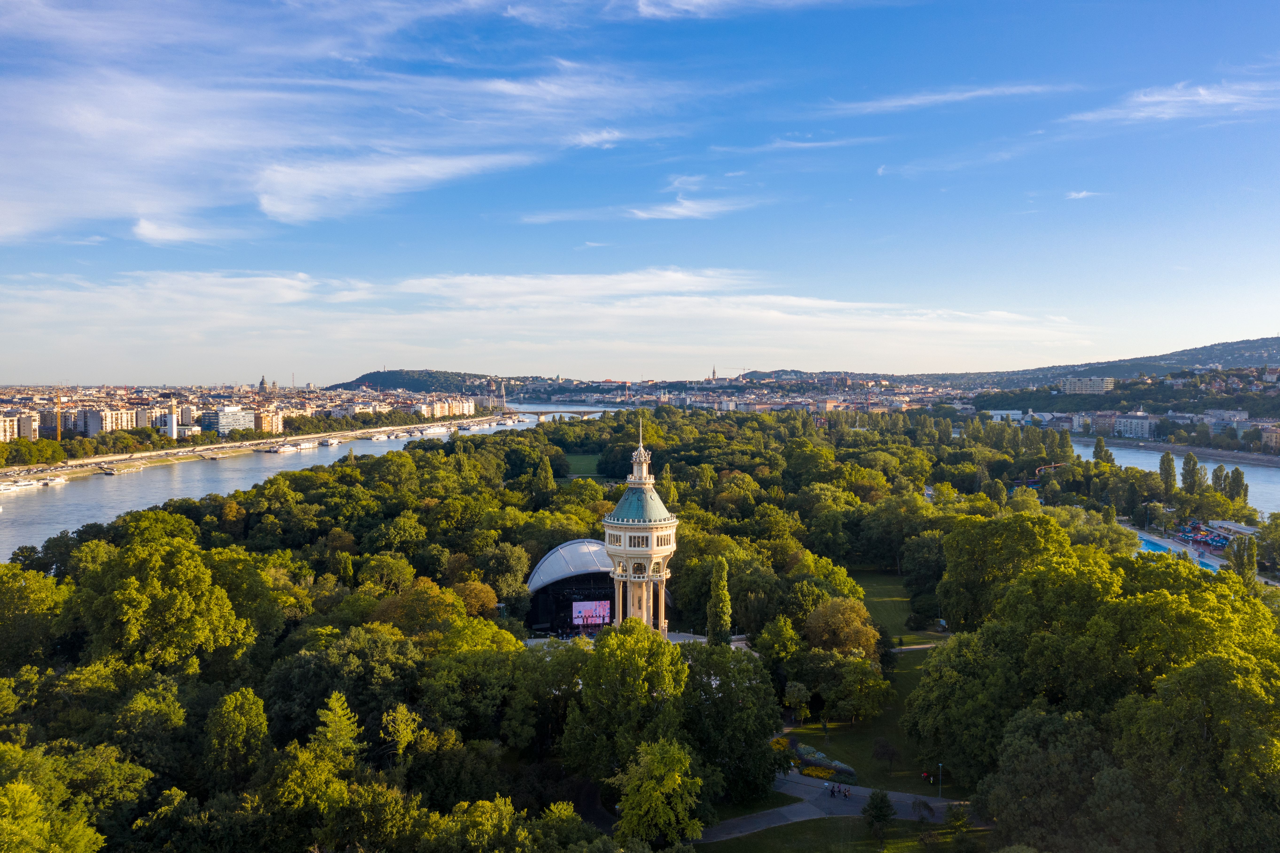 A view of Margaret Island in the centre of the Danube River in Budapest