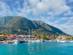 View of Nydri (Nidri) harbour and village on the island of Lefkas (also known as Lefkada) in Greece