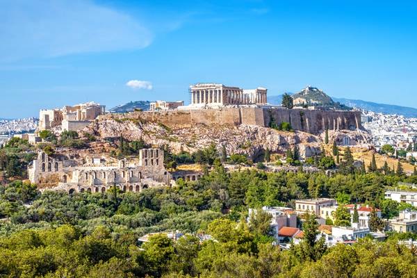 View of the Acropolis in Athens on a sunny day