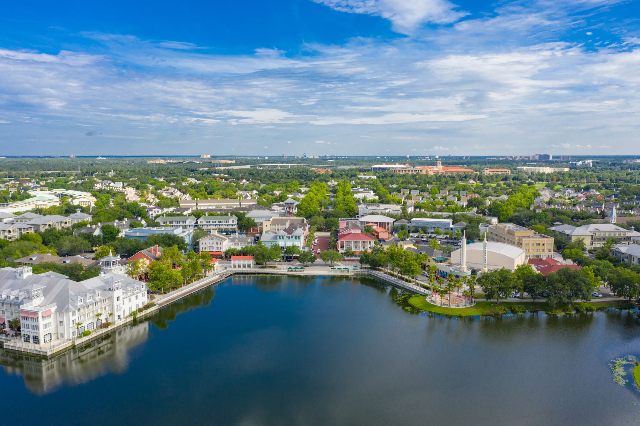 The town of Celebration, Florida, USA pictured from above