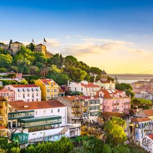 Lisbon, Portugal skyline at Sao Jorge Castle in the afternoon