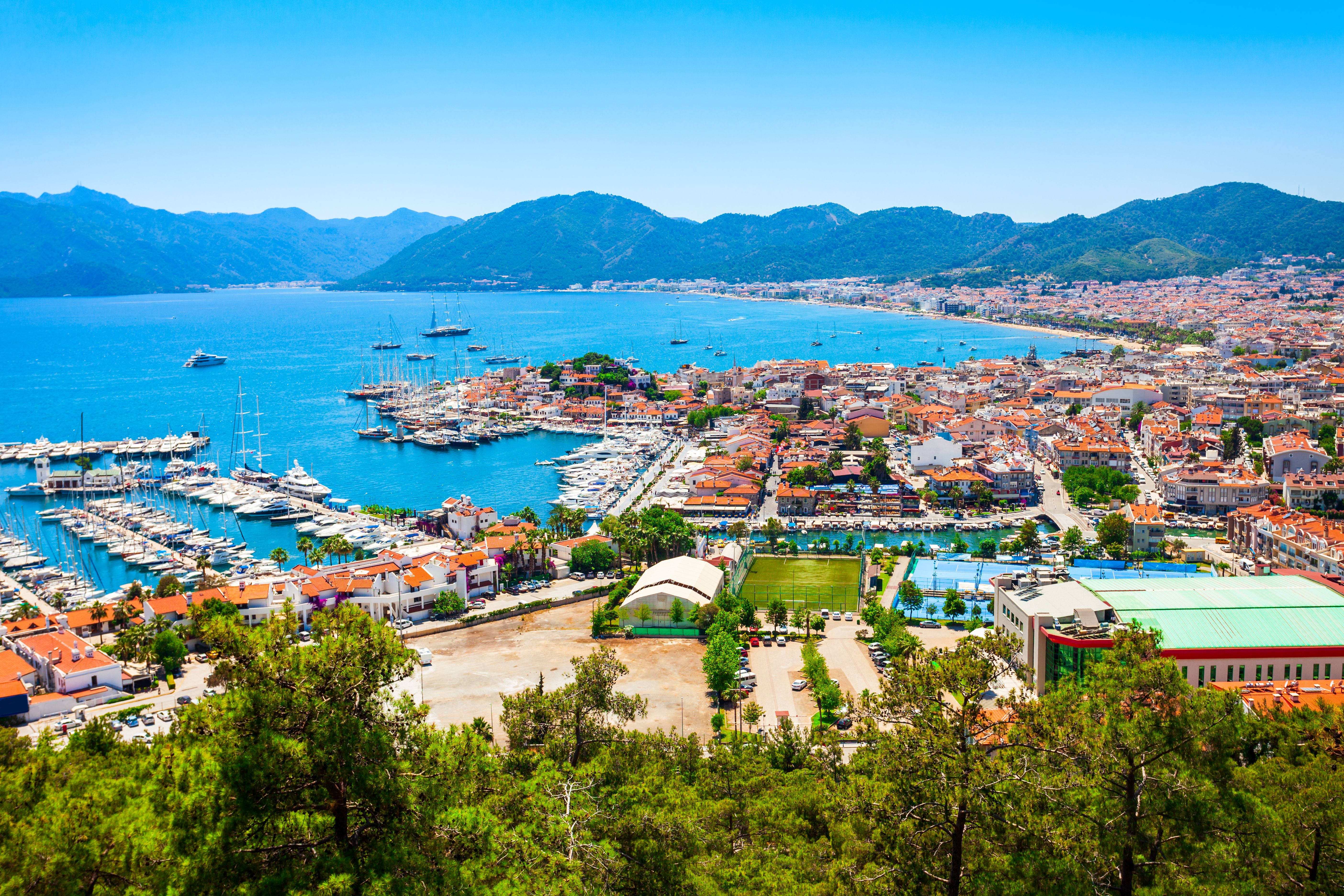 An aerial view of Marmaris marina in Turkey