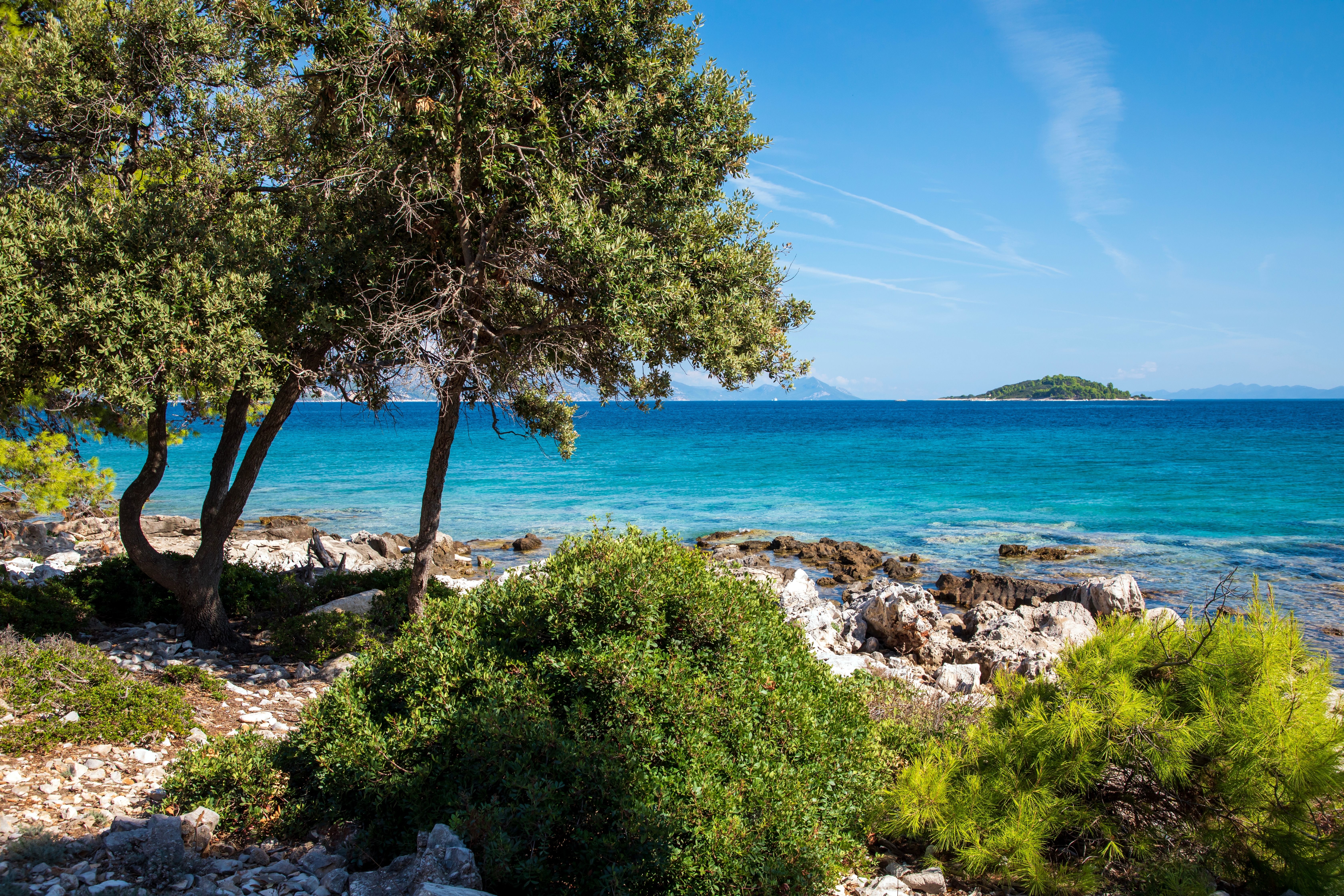 A pretty coastline view of Badija Island in Croatia