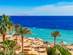 "Beach and palm trees on Red Sea in Sharm el Sheikh, Sinai, Egypt "