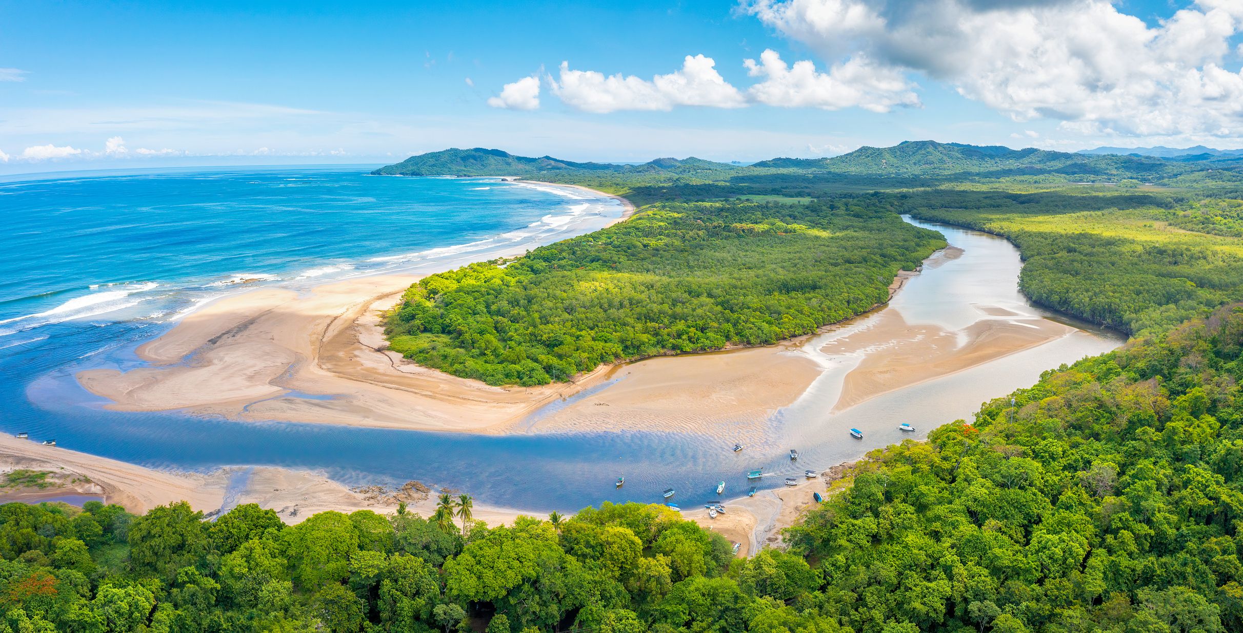 A view of Tamarindo Beach and estuary in Guanacaste, Costa Rica