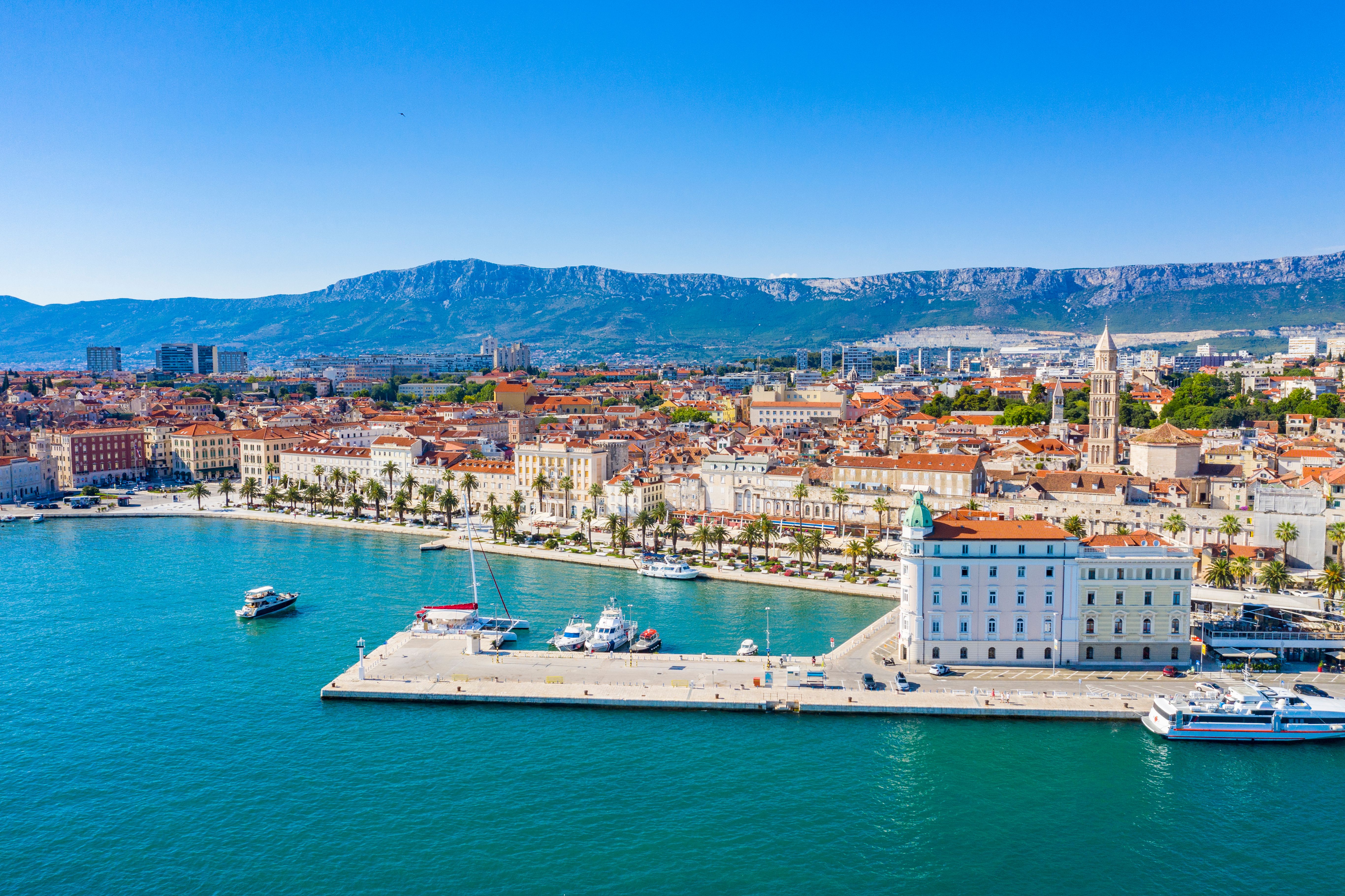 An aerial view of Split town and waterfront in Croatia