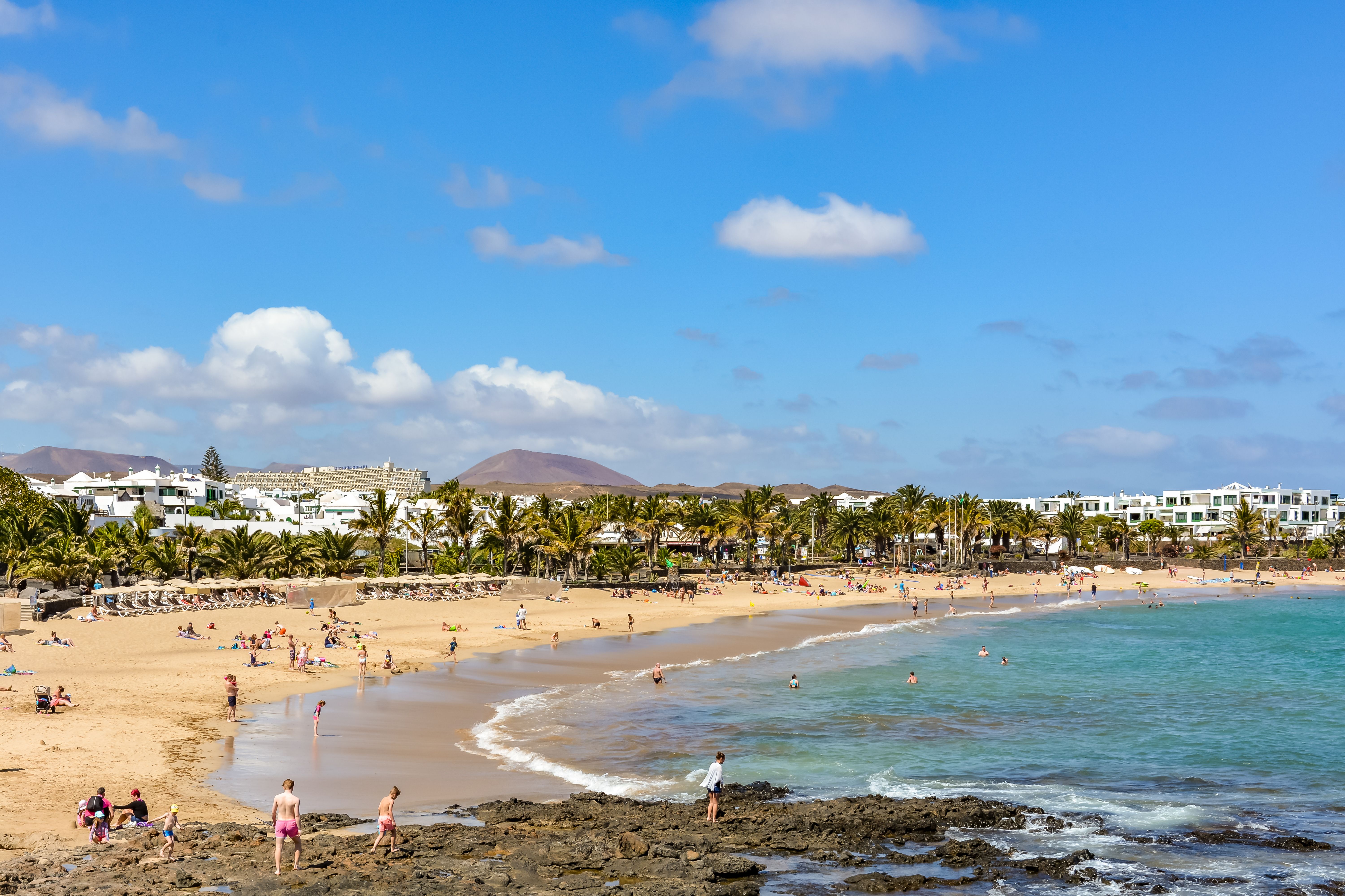A view of Costa Teguise beach and resort in Lanzarote