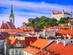 Panoramic rooftop view of the Castle, the cathedral and the old town square in Bratislava, Slovakia